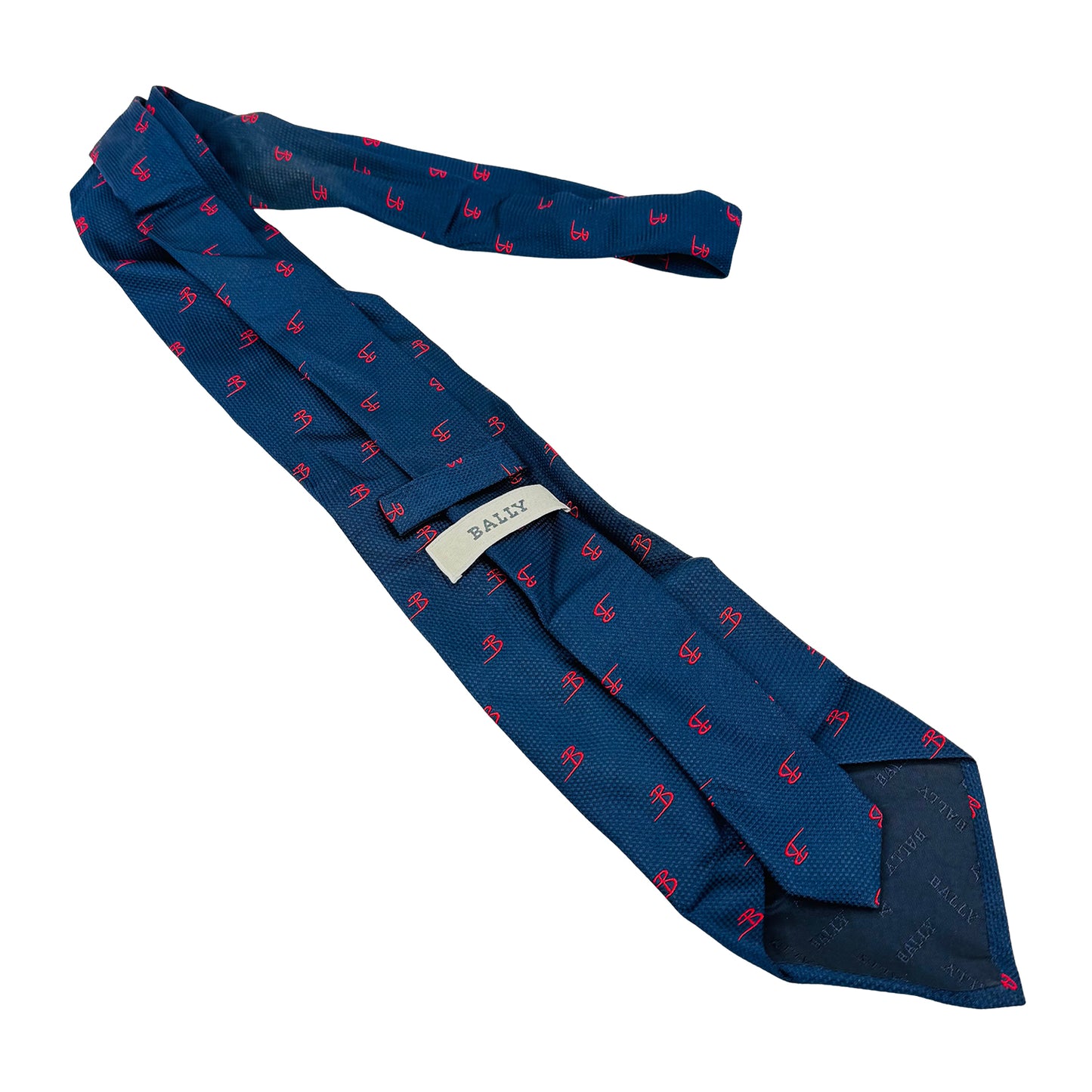 Bally Navy Blue 'Red Monogram Pattern' Silk Tie (Size Regular)