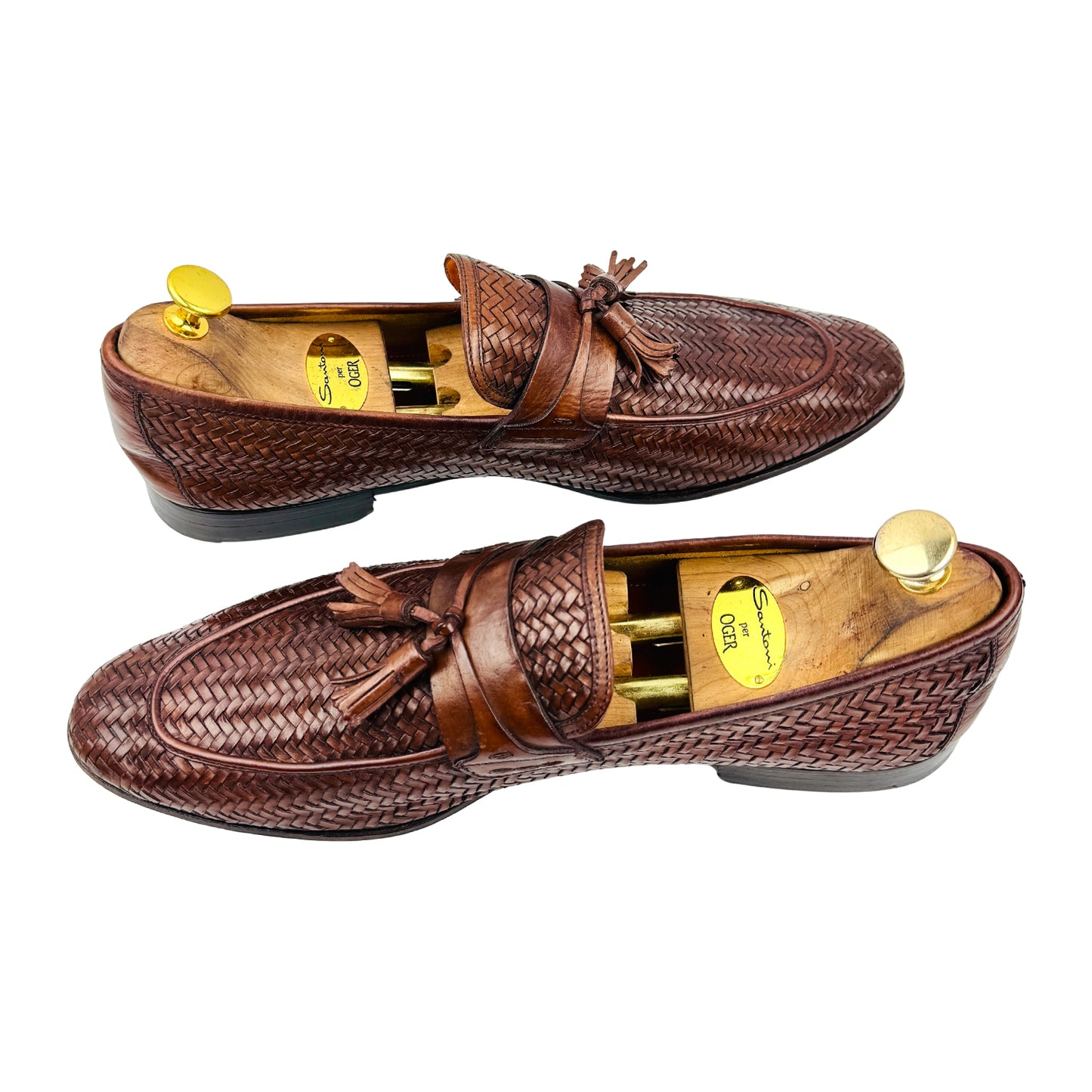 Magnanni Brown Woven Leather Tassel Loafers (Size 45)
