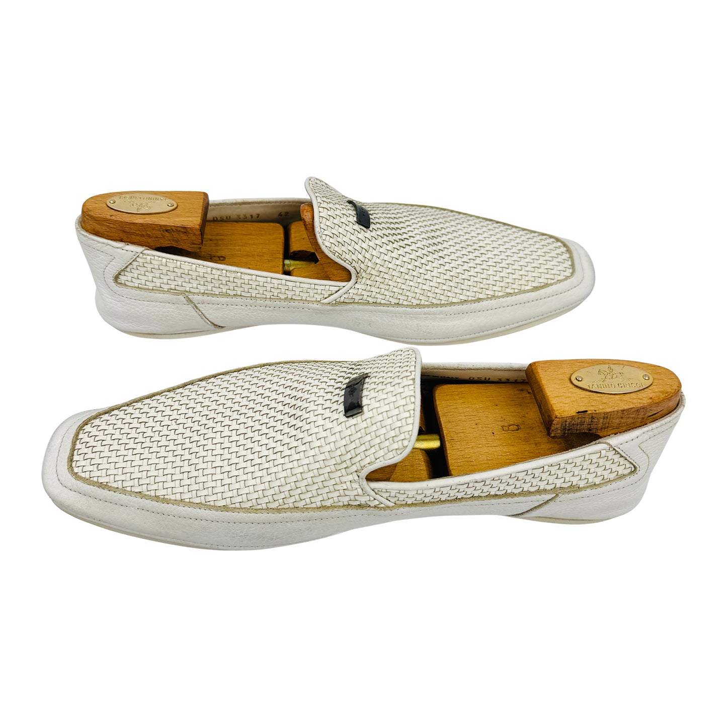 Versace Men's Woven Leather White Loafers (Size 42.5/43)