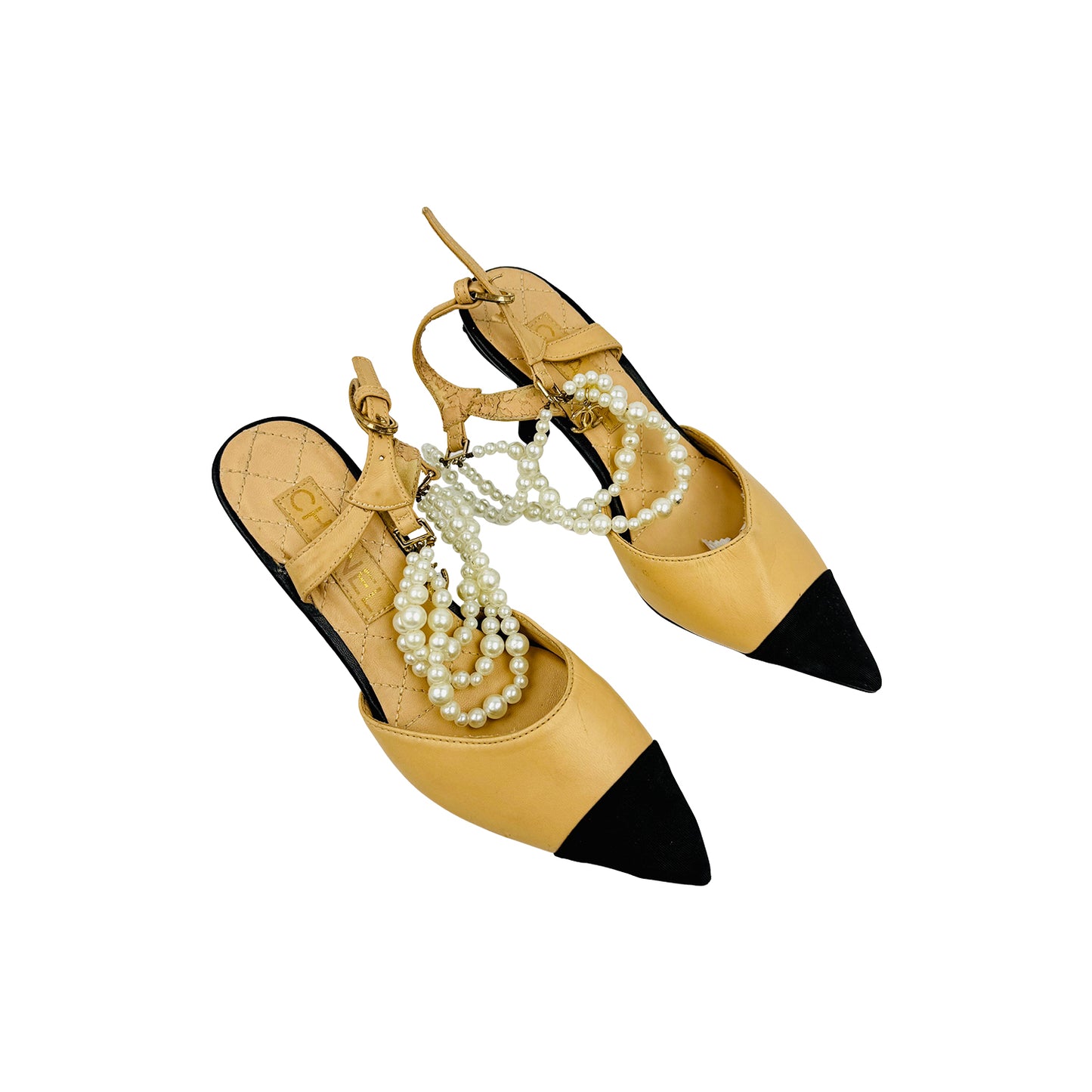 Chanel Women's Beige Slingback Heels (Size 36)