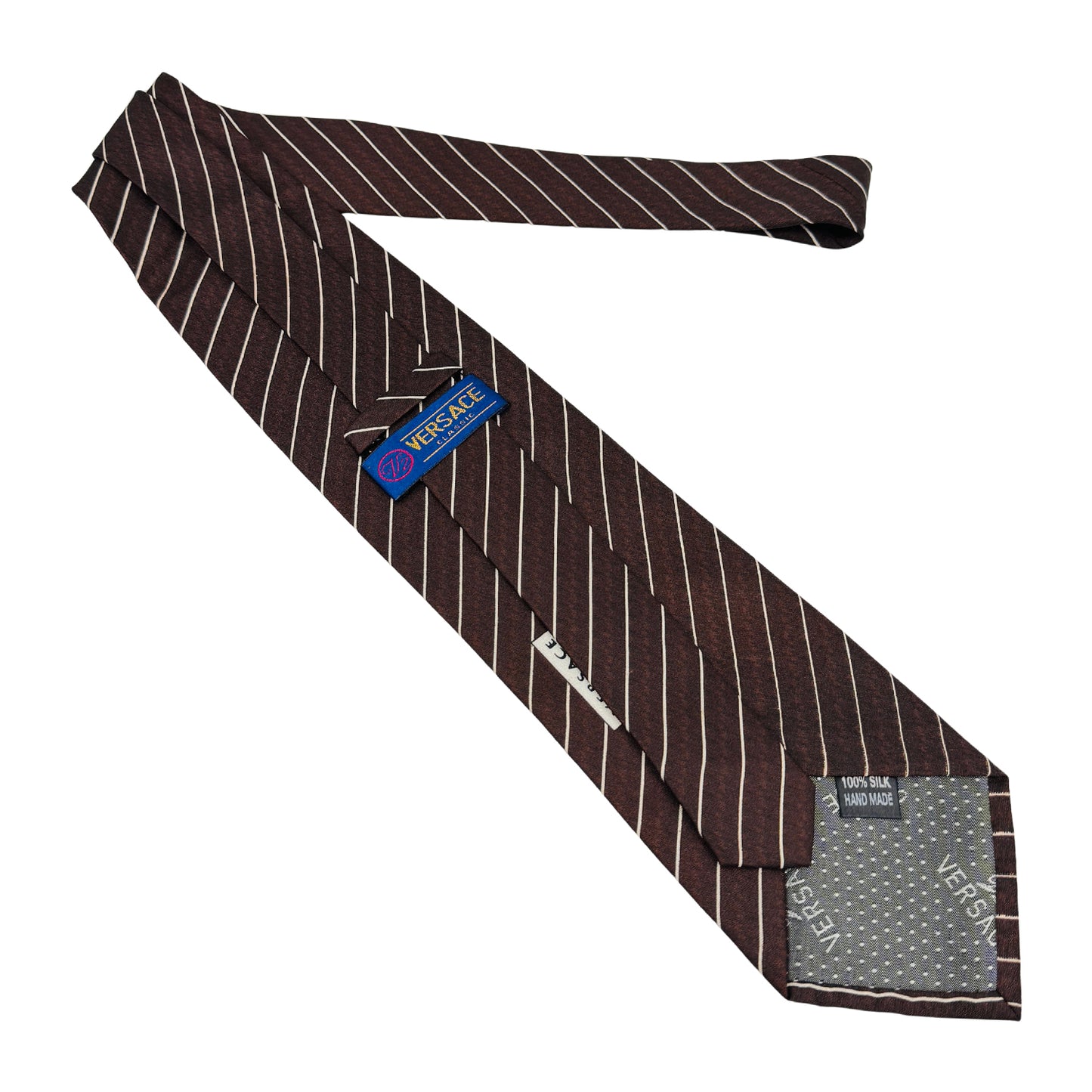 Versace Dark Brown 'Diagonal Pinstripes' Tie (Size Regular)