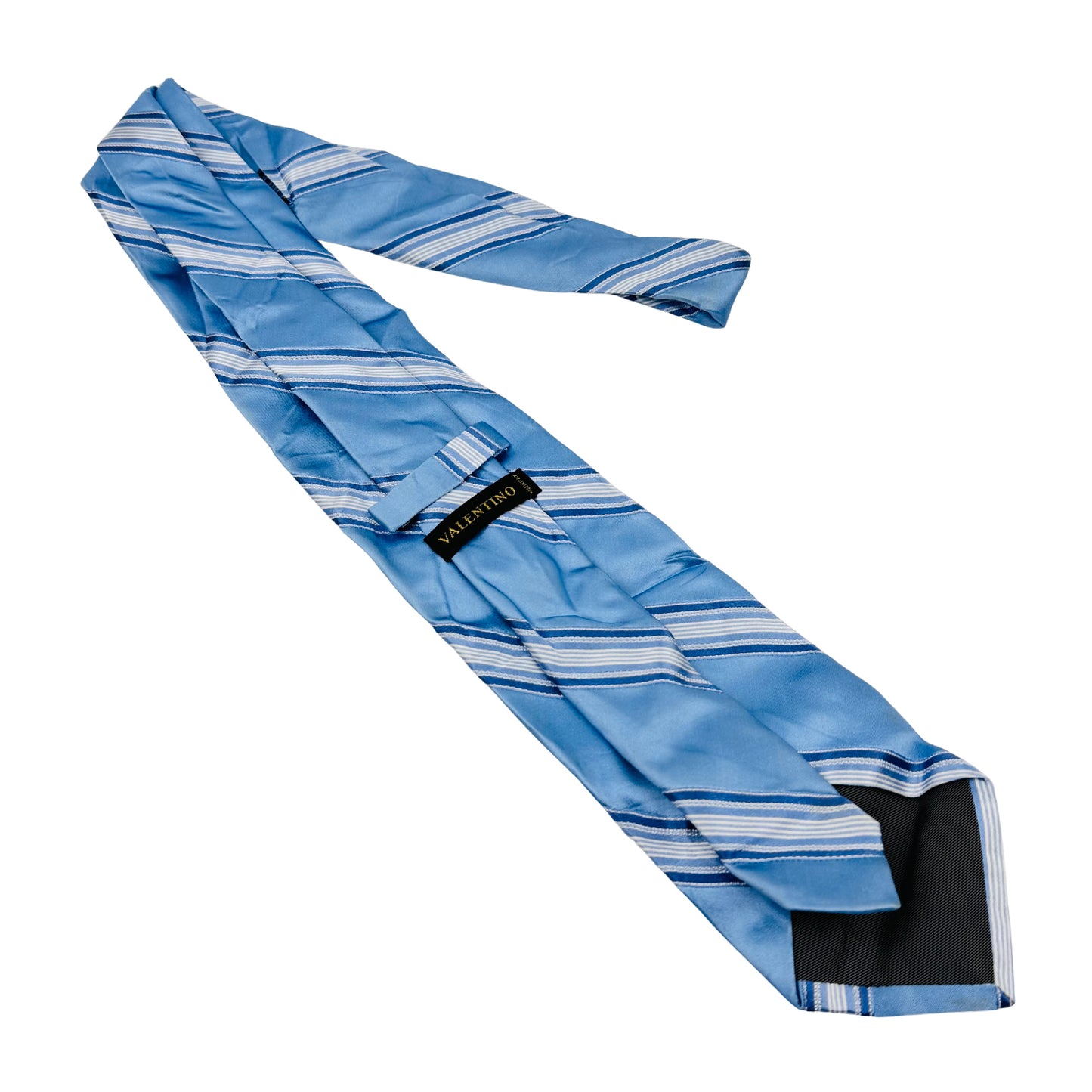 Valentino Light Blue 'Diagonal Stripes' Silk Tie (Size Regular)