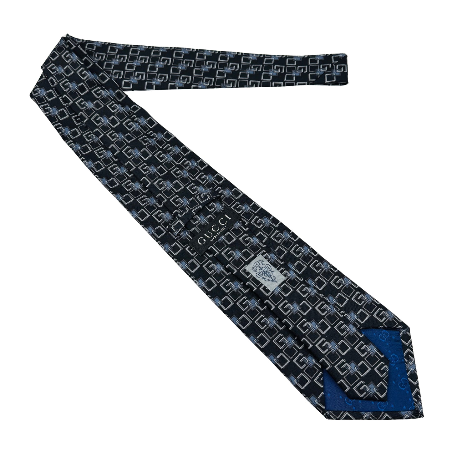 Gucci Navy Blue 'Geometric Pattern' Silk Tie (Size Regular)
