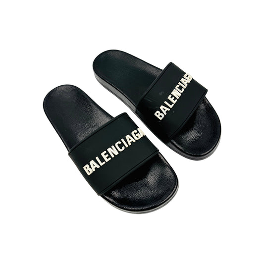 Balenciaga Men's Pool Black Slides (Size 42)