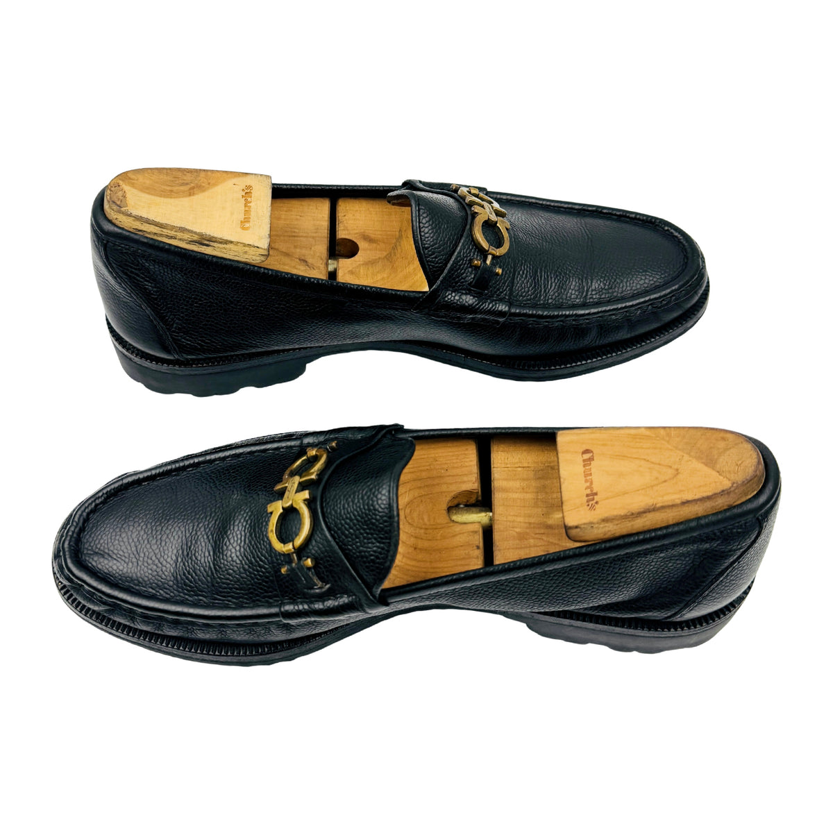 Salvatore Ferragamo Black Leather Lug Sole Loafers (Size 42)