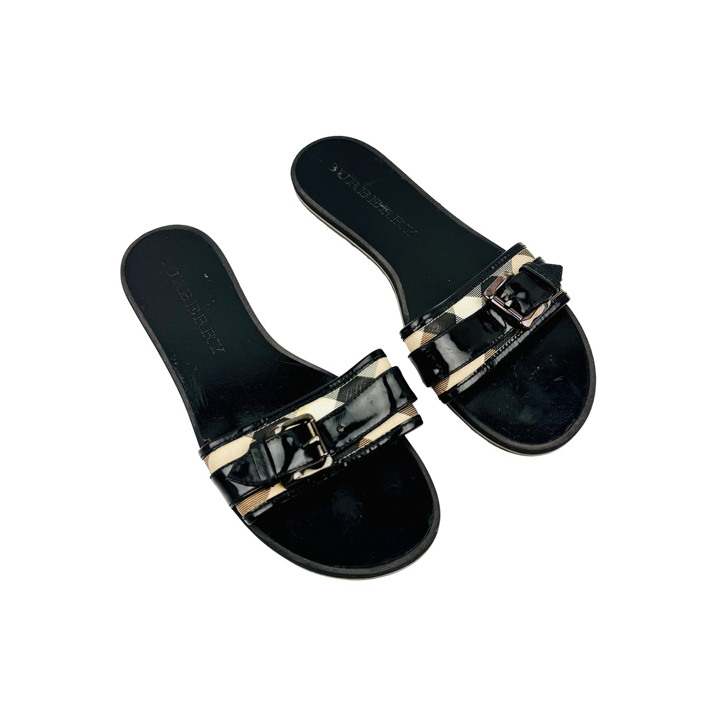 Burberry Black Patent Leather Sandal Slides (Size 39)