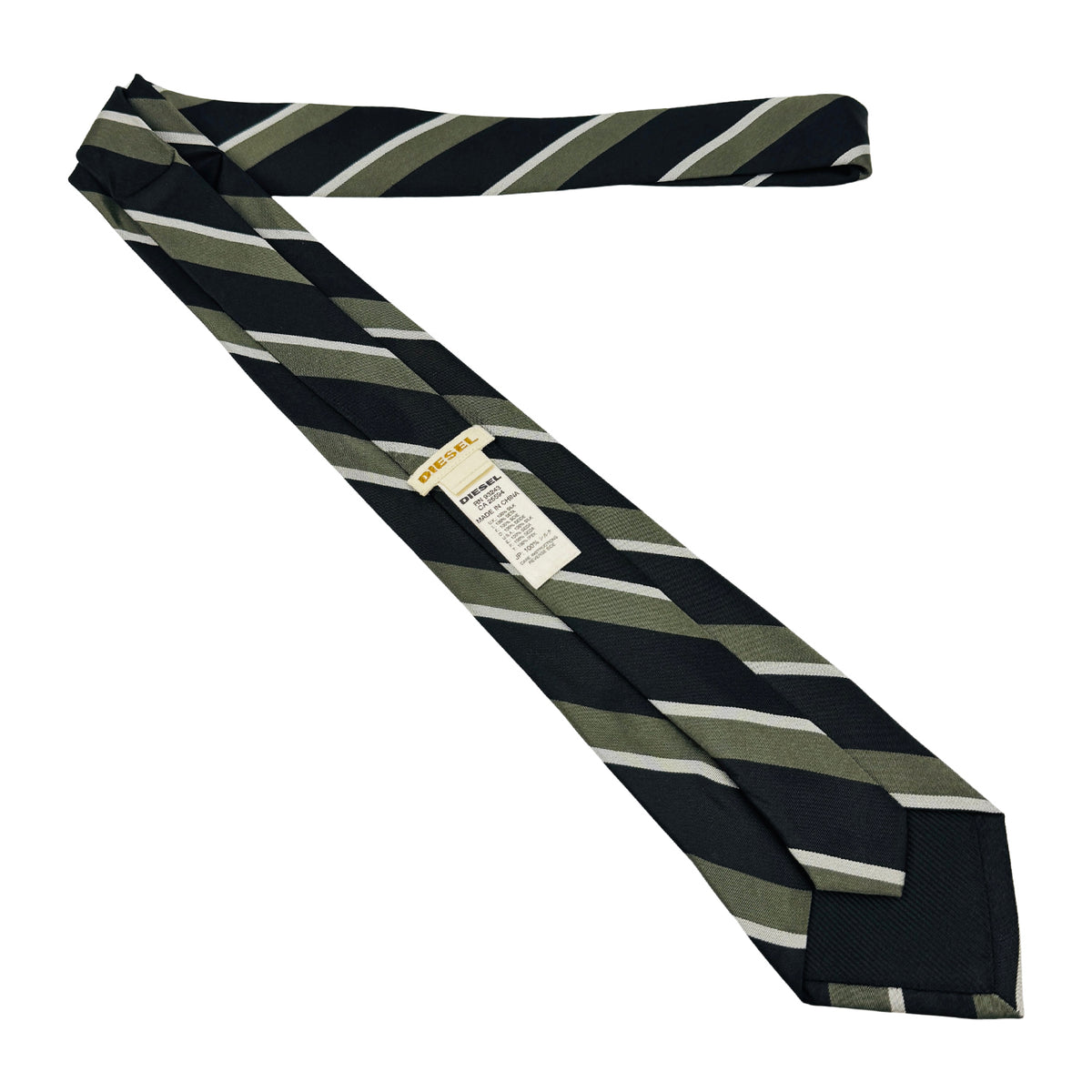 Diesel Black Green Diagonal Stripes Tie (Size Regular)