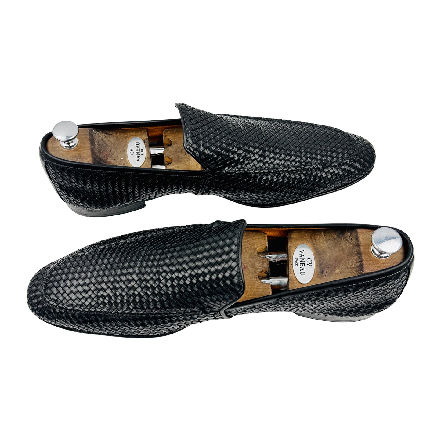 Santoni Hand Woven Black Leather Loafers (Size 45.5)