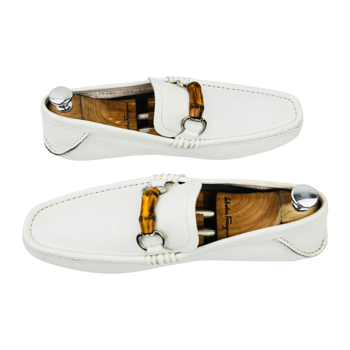 Gucci Bamboo Horsebit White Leather Driving Loafers (Size 40.5)