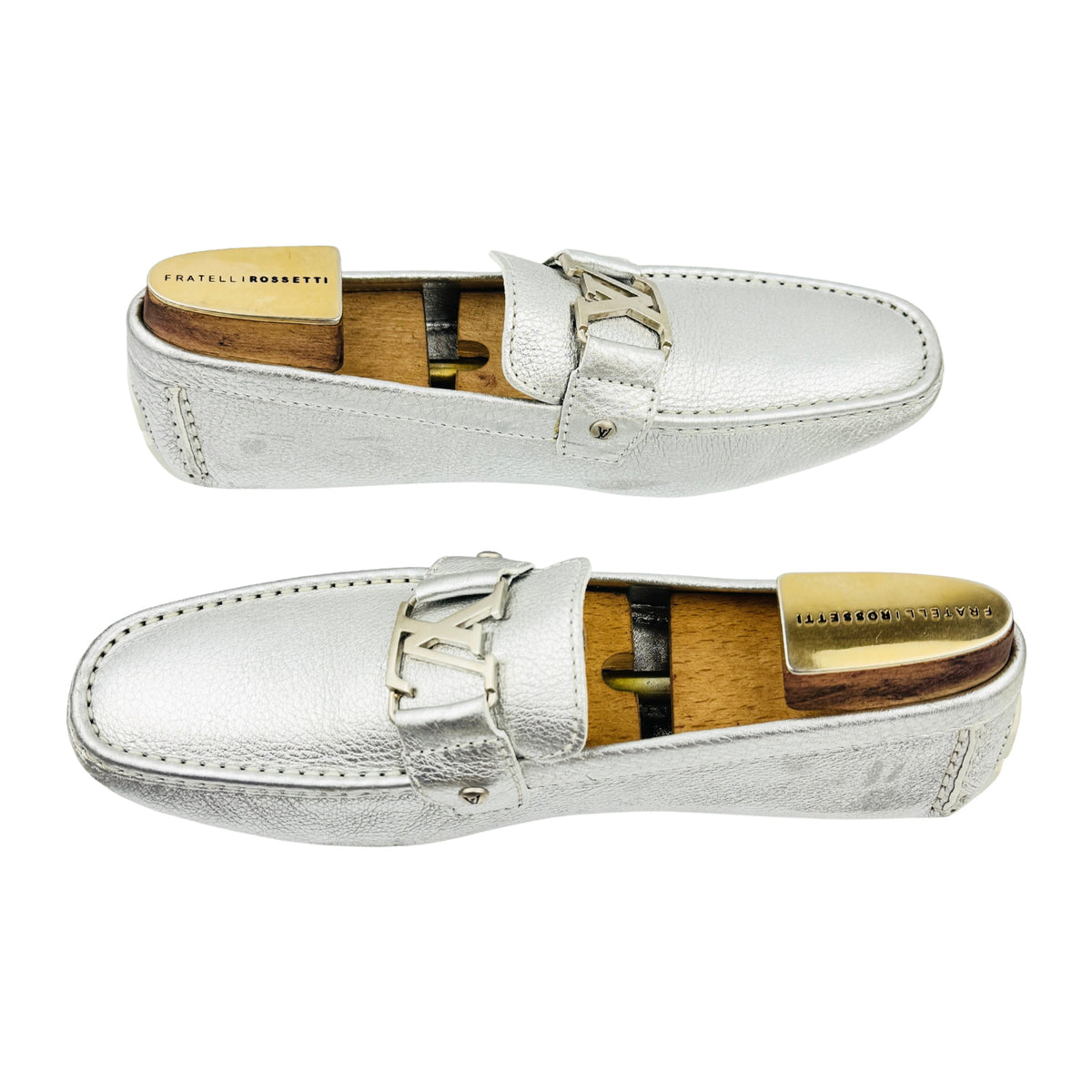 Louis Vuitton Monte Carlo Metallic Silver Leather Loafers (Size 43/43.5)