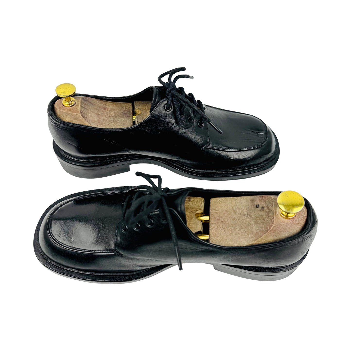 Prada Men's Brushed Leather Black Derby Shoes (Size 42.5)