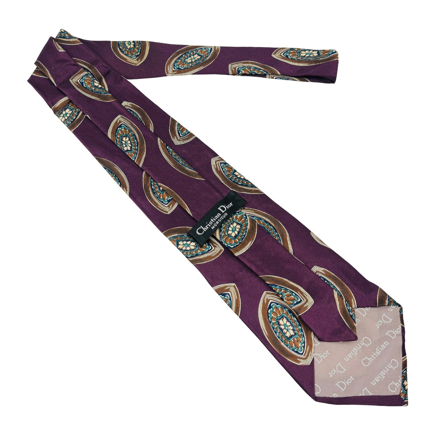 Christian Dior Plum 'Geometric Medallions' Tie (Size Regular)