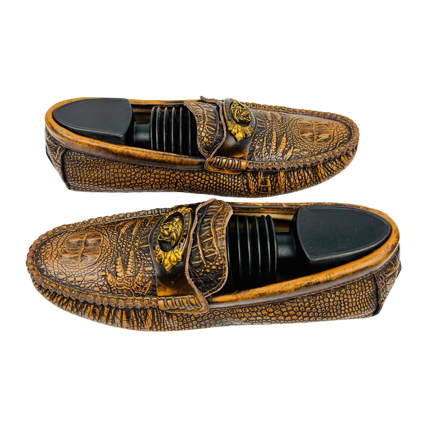 Versace Brown Crocodile Embossed Leather Loafers (Size 40)