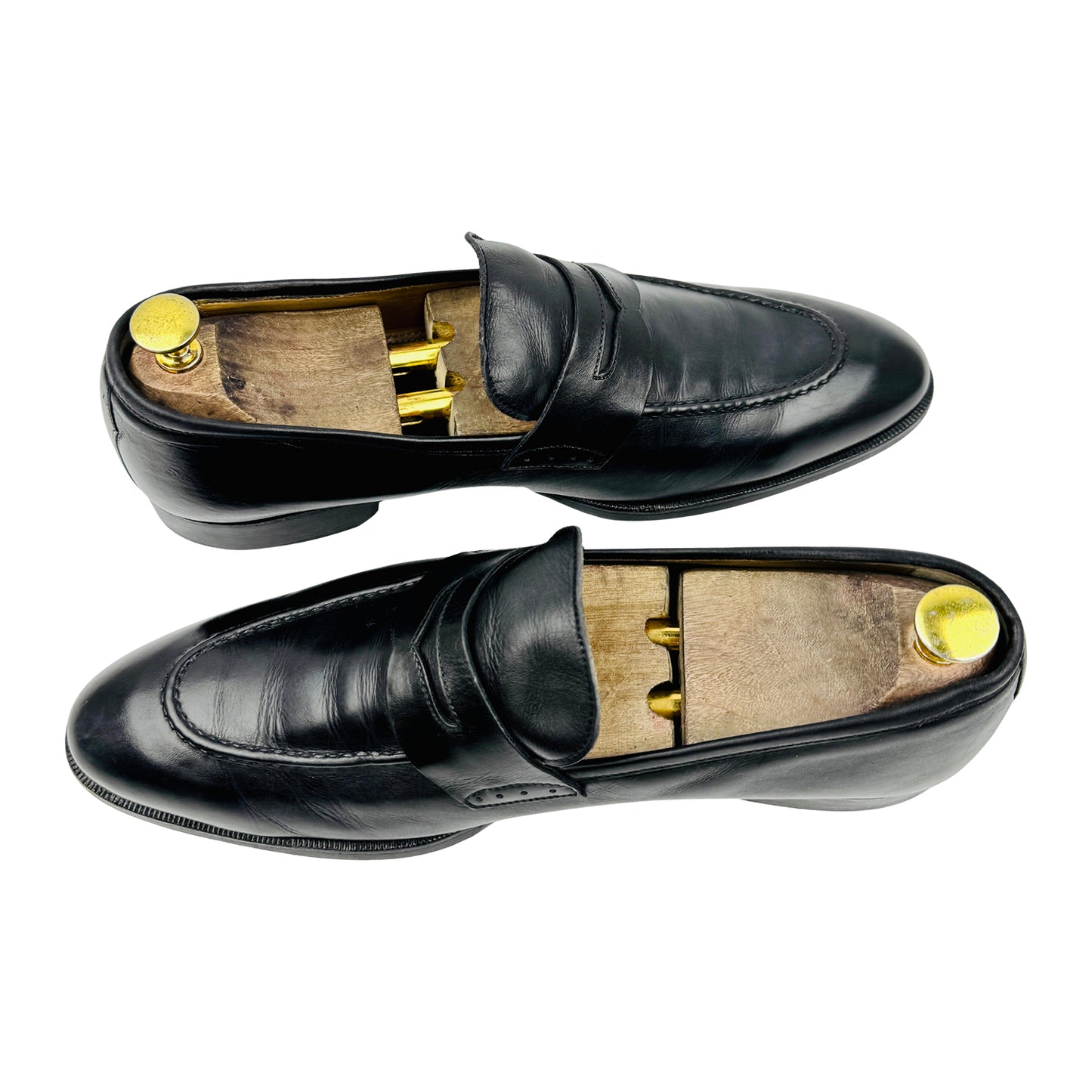 Scarpe di Bianco Black Leather Penny Loafers (Size 43.5)