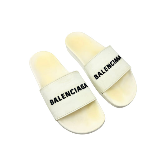 Balenciaga Men's Pool White Slides (Size 45)