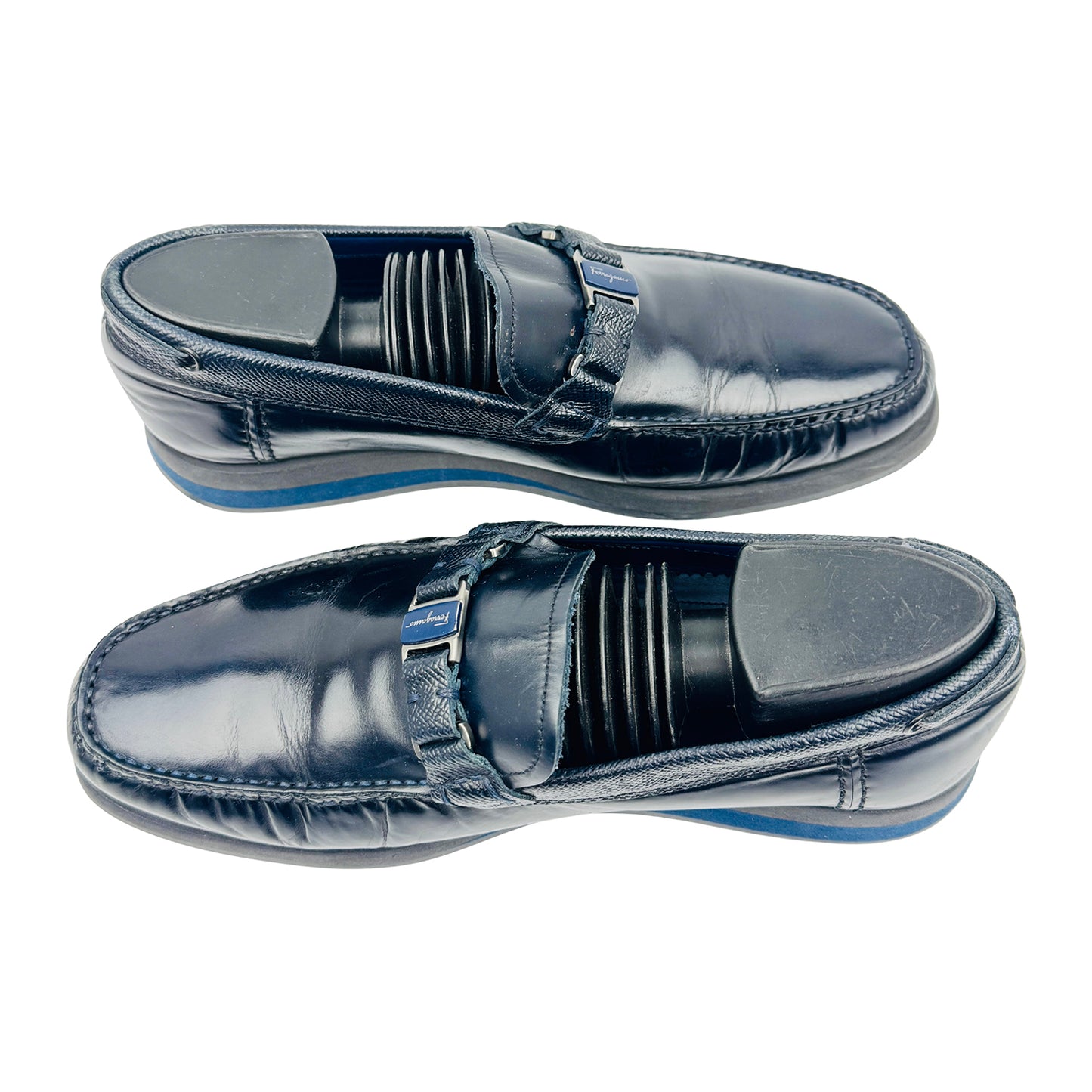 Salvatore Ferragamo Navy Gancini Bit Loafers (Size 41)