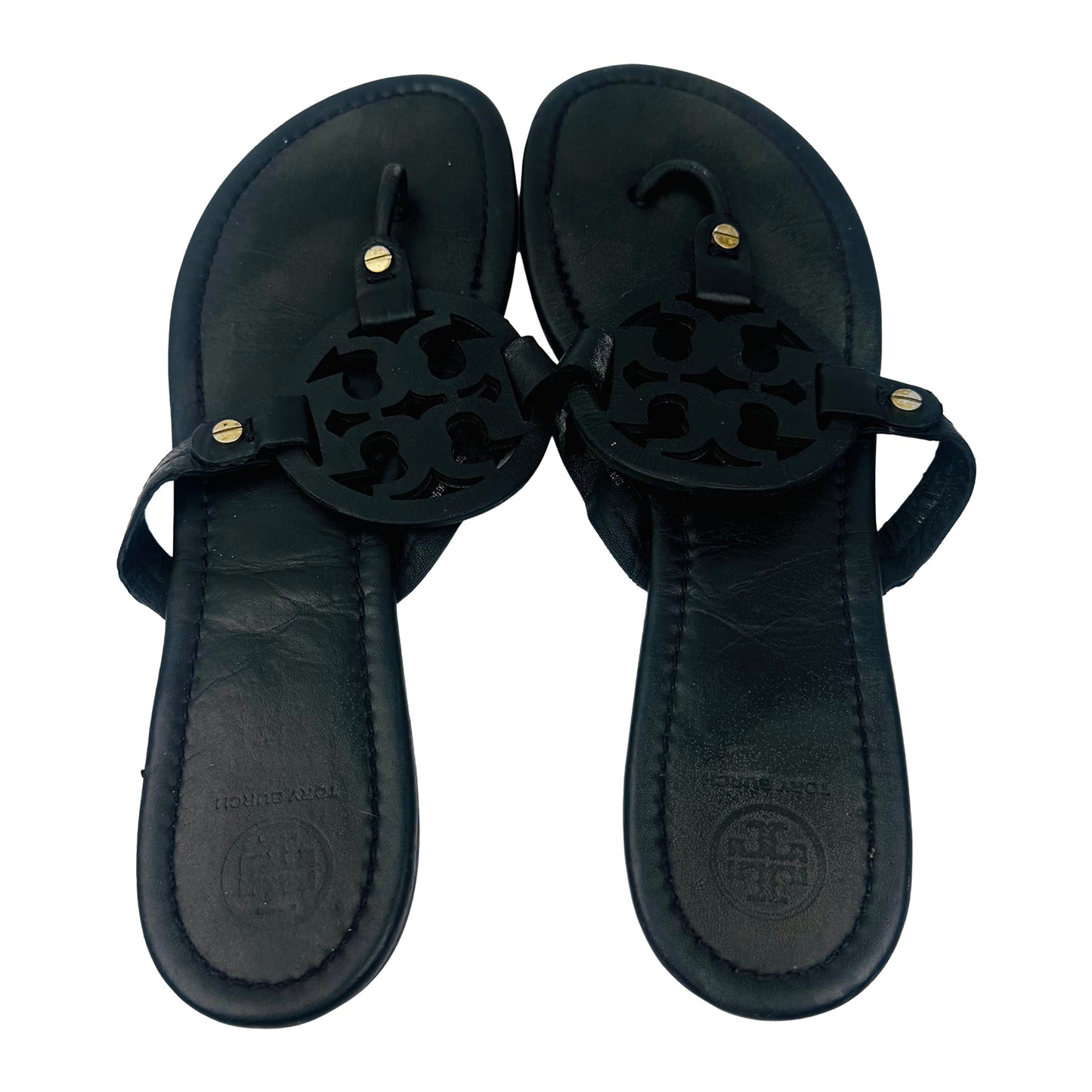 Tory Burch Miller Black Leather Sandal Slides (Size 38.5)