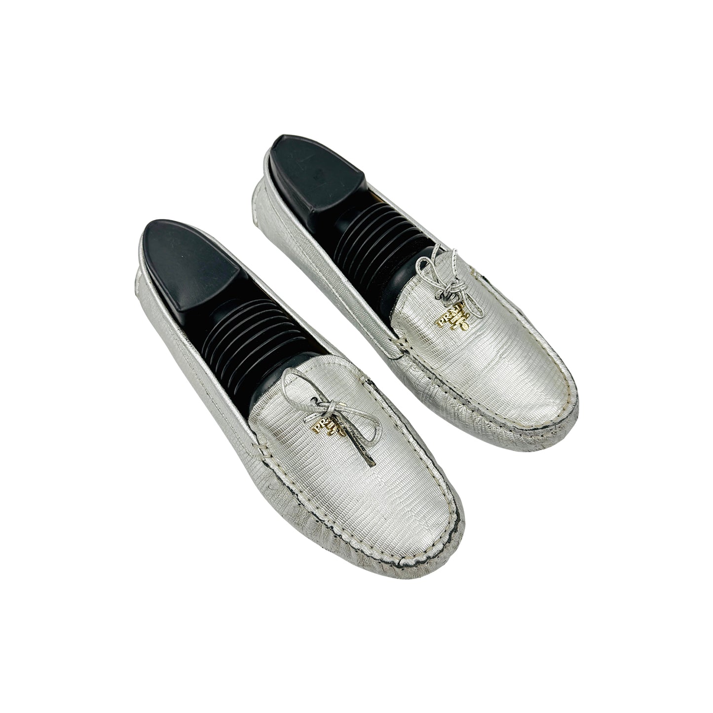 Prada Silver Metallic Leather Loafers (Size 41)