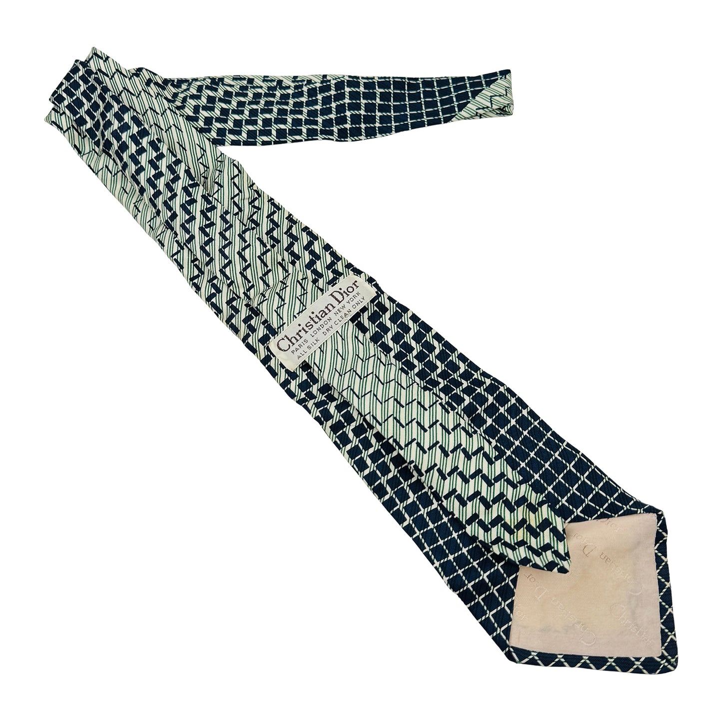 Christian Dior Dark Navy 'Geometric Pattern' Tie (Size Regular)