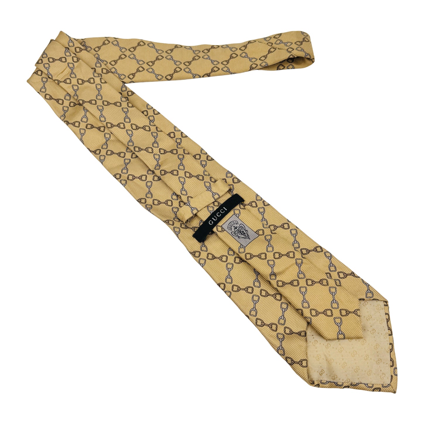 Gucci Cream 'Horsebit Pattern' Tie (Size Regular)