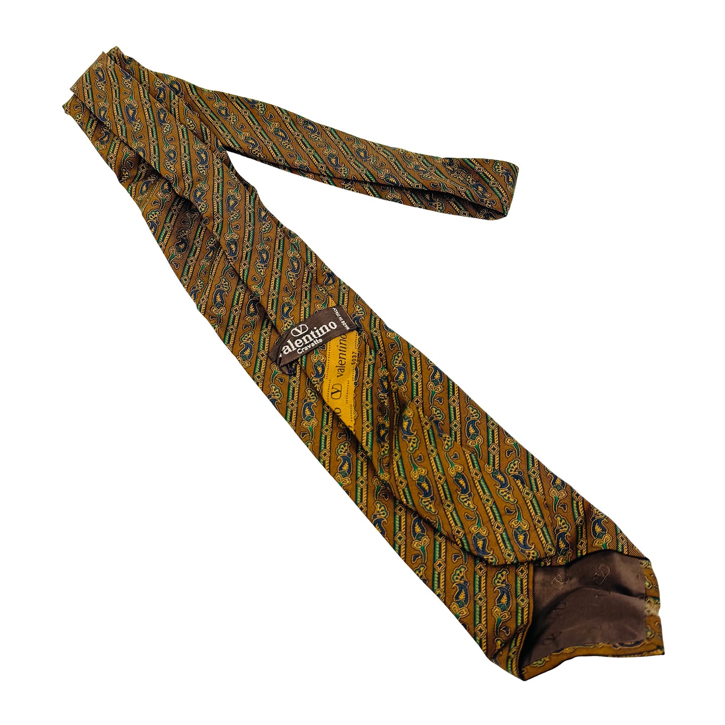 Valentino Brown 'Patterned Diagonal Stripes' Silk Tie (Size Regular)