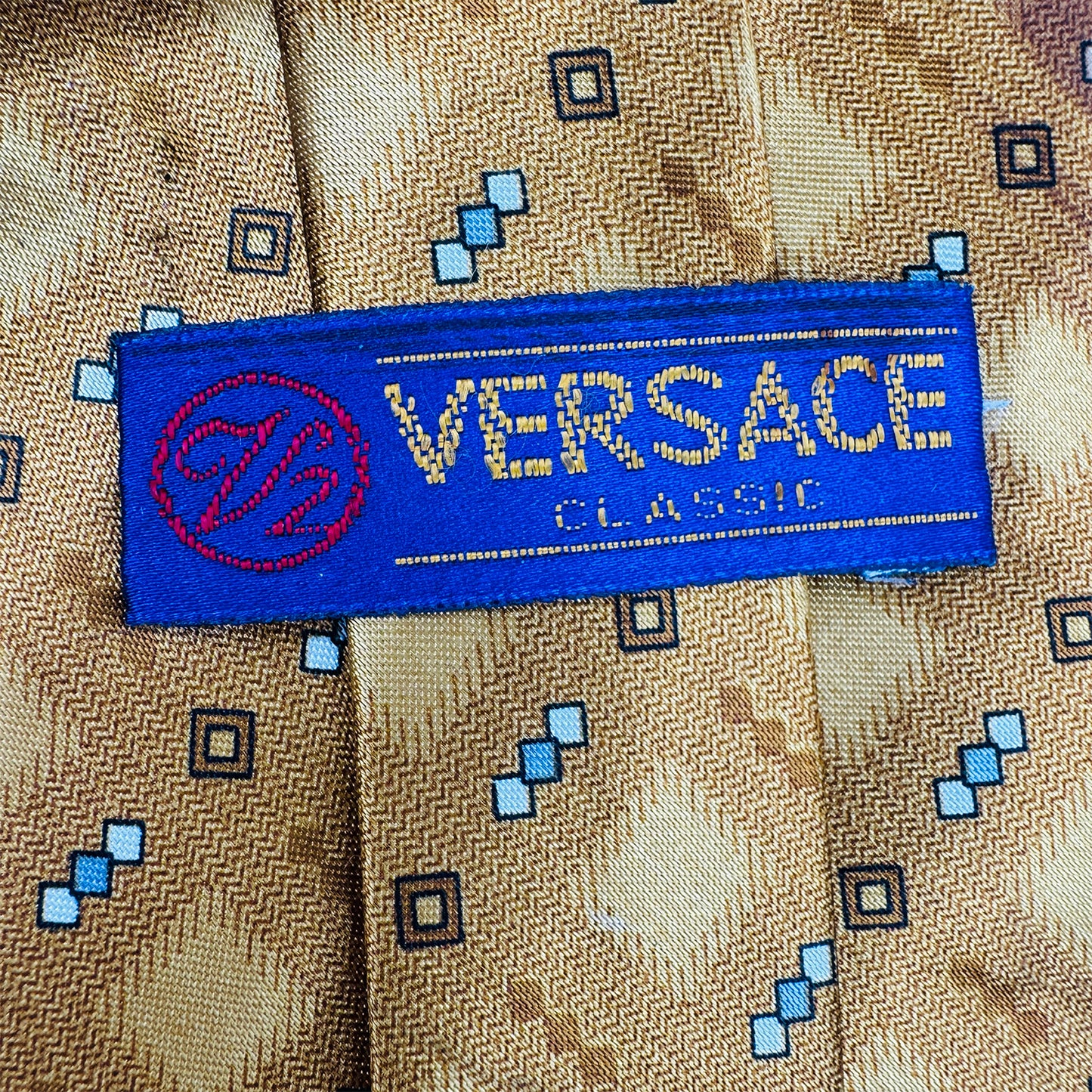 Versace Mustard Yellow 'Geometric Pattern' Silk Tie (Size Regular)