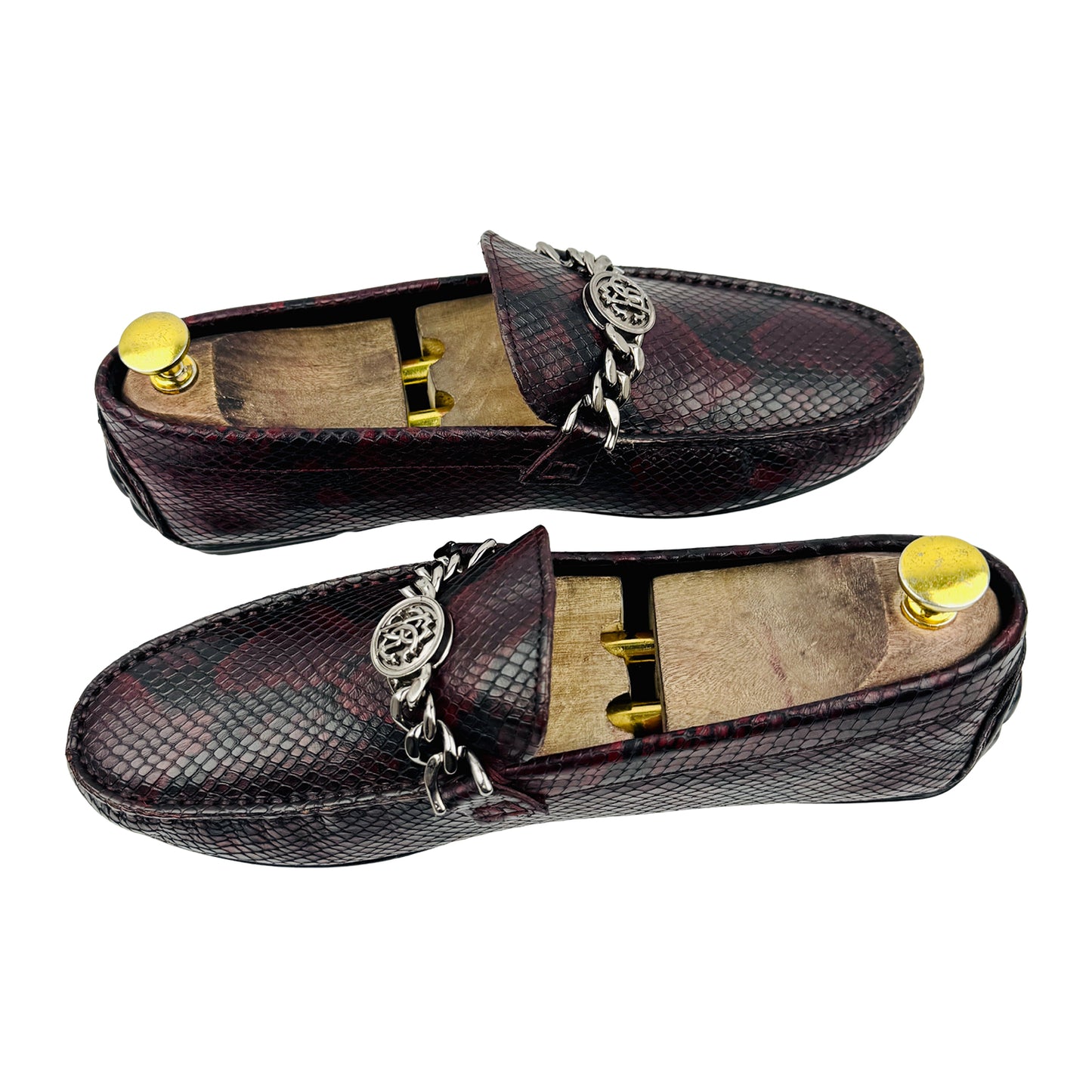 Roberto Cavalli Burgundy Snake Embossed Leather Loafers (Size 41)
