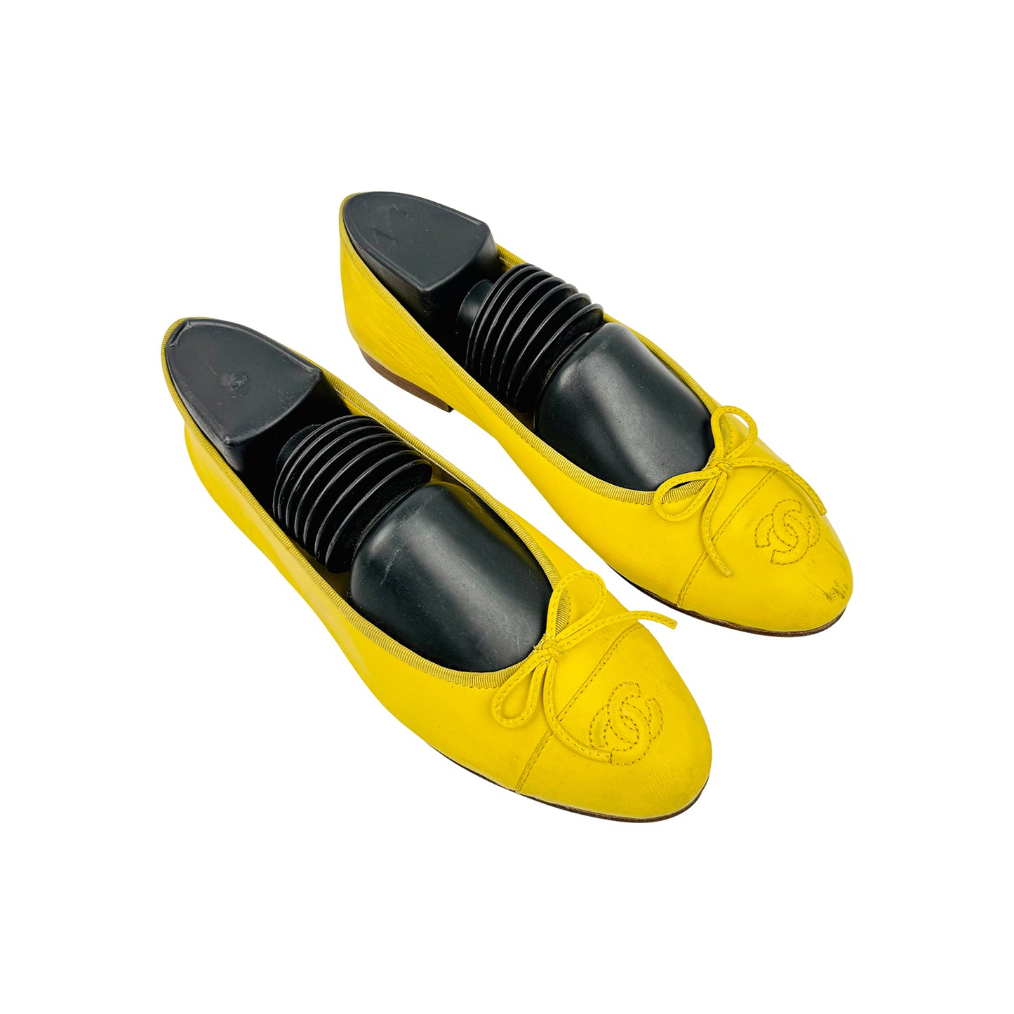 Chanel Yellow Leather Bow Ballet Flats (Size 41)