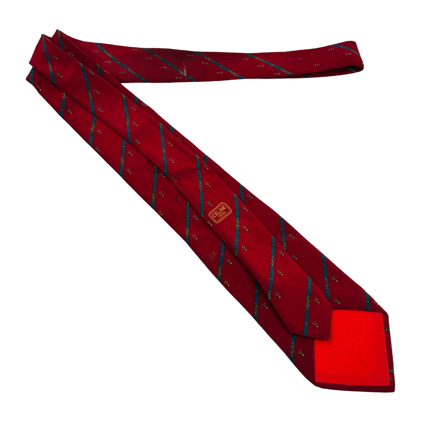Celine Red 'Teal Diagonal Stripes' Tie (Size Regular)