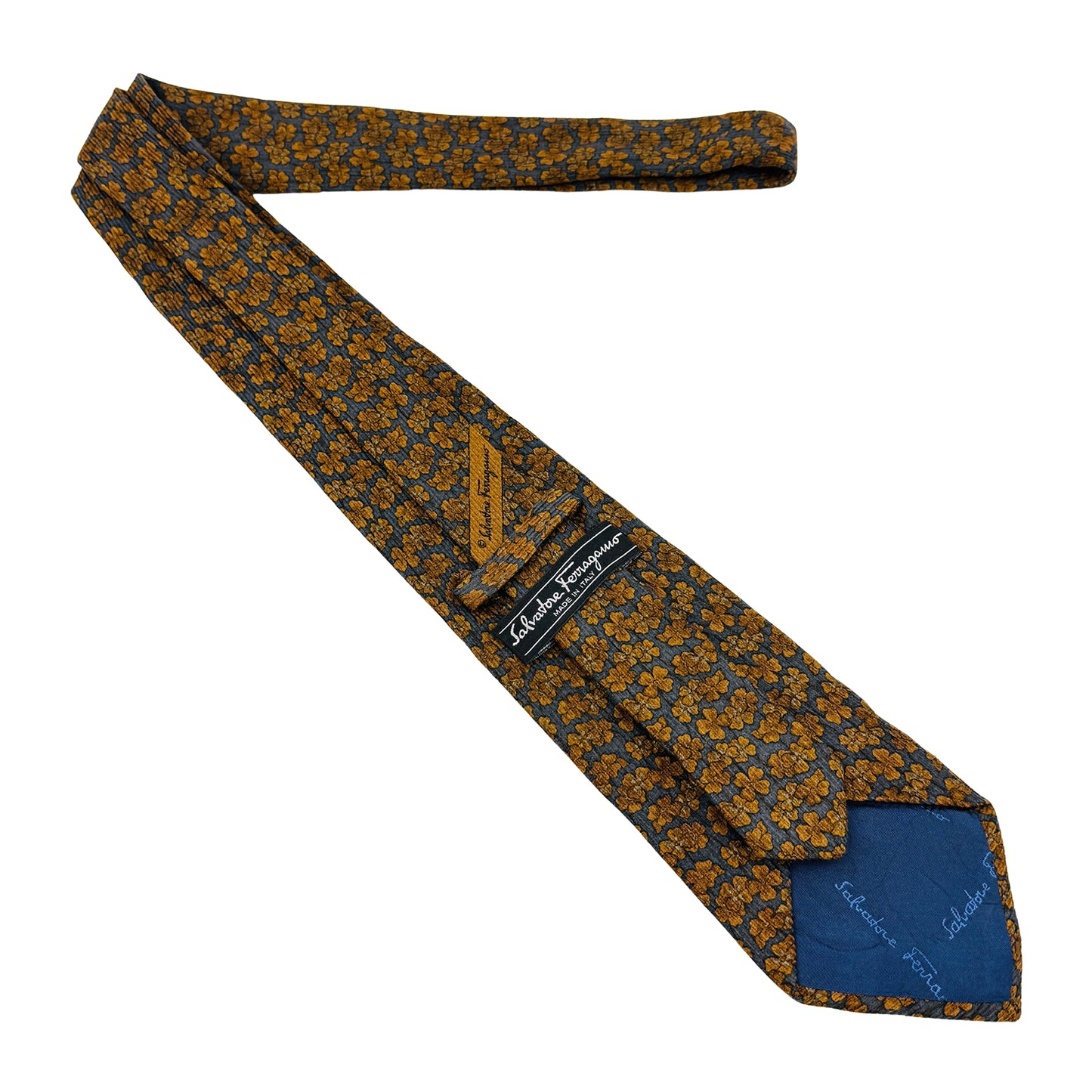 Salvatore Ferragamo Grey 'Golden Floral Pattern' Tie (Size Regular)