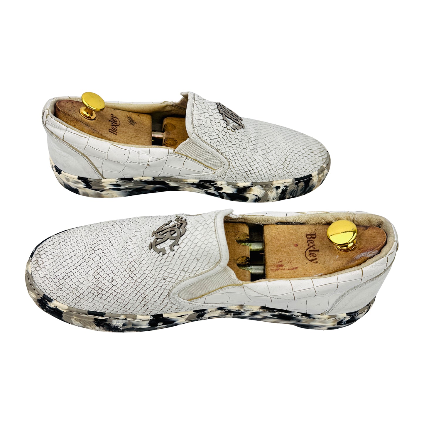 Roberto Cavalli Men's White Snake-Print Shoes (Size 44)