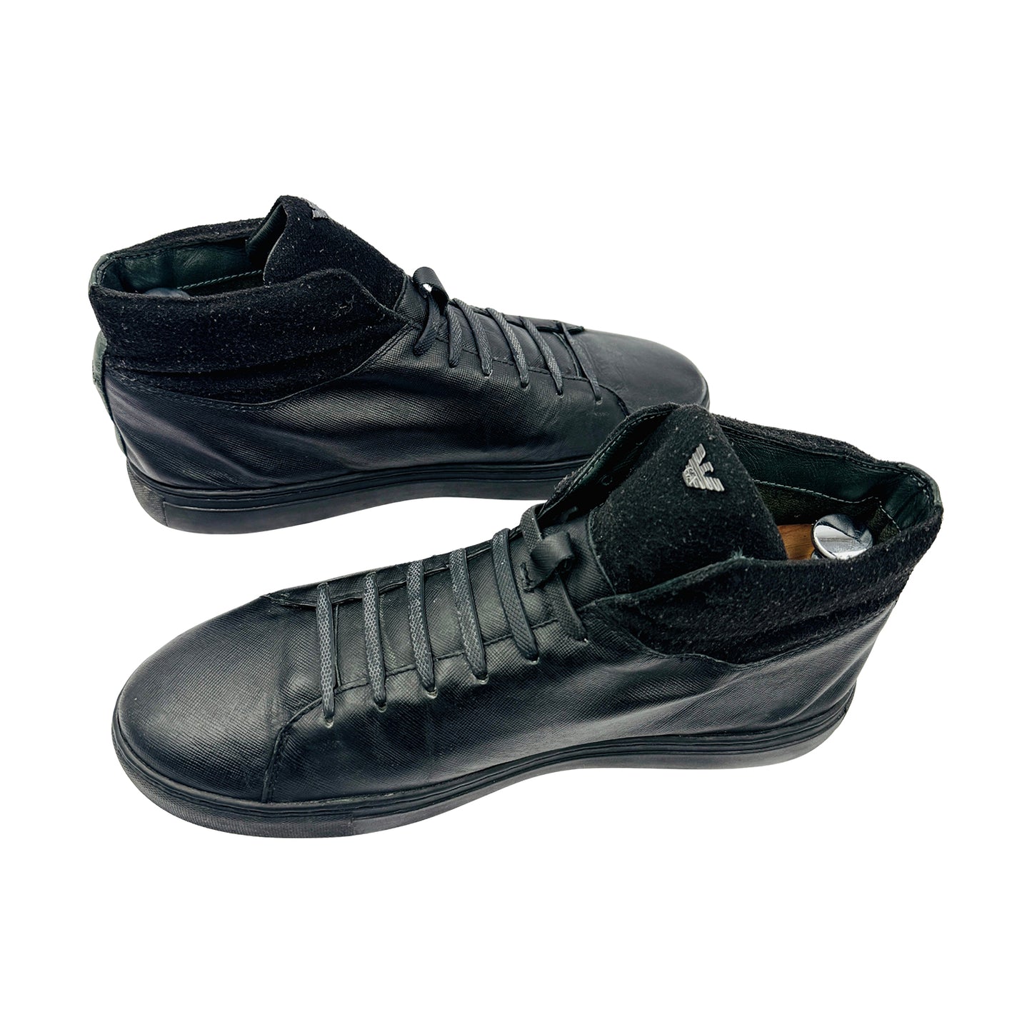 Armani Jeans High-Top 'Black Green' Leather Sneakers (Size 43)