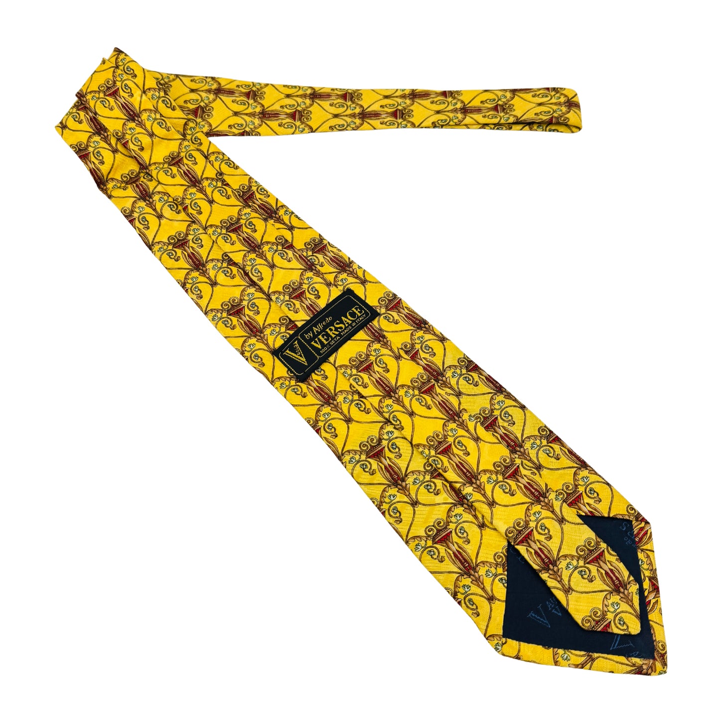 Versace Yellow 'Baroque Scroll Pattern' Silk Tie (Size Regular)