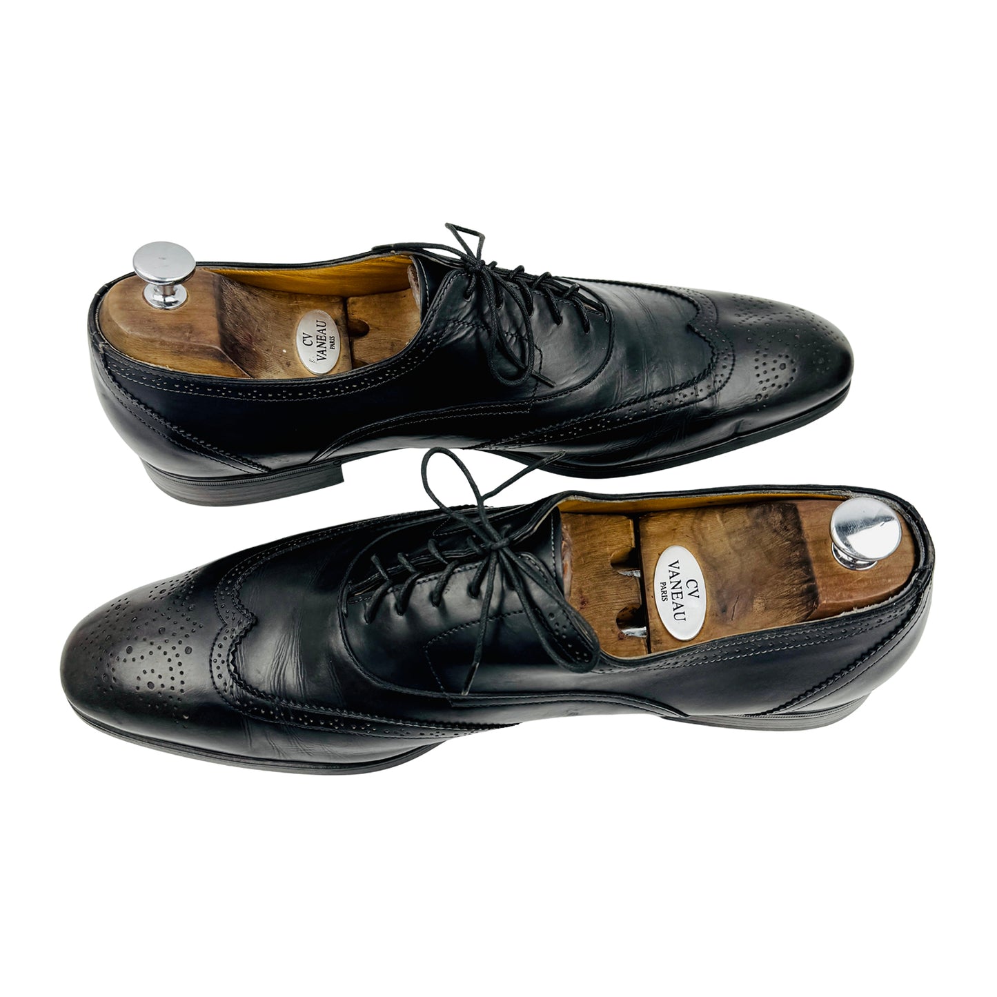 Santoni Men's Black Leather Wingtip Oxfords (Size 44.5)