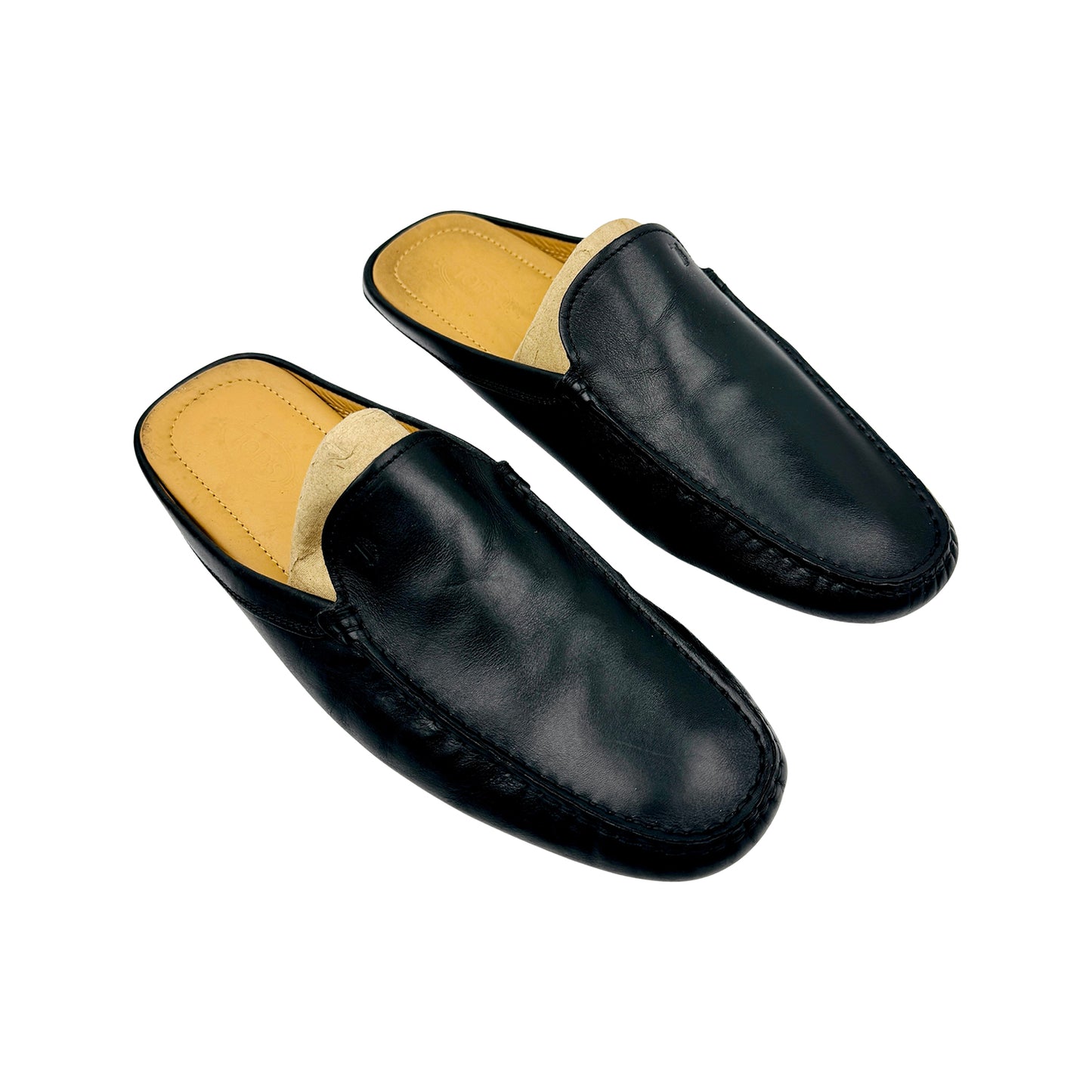 Tod's Men's Black Leather Flat Mules (Size 43/43.5)