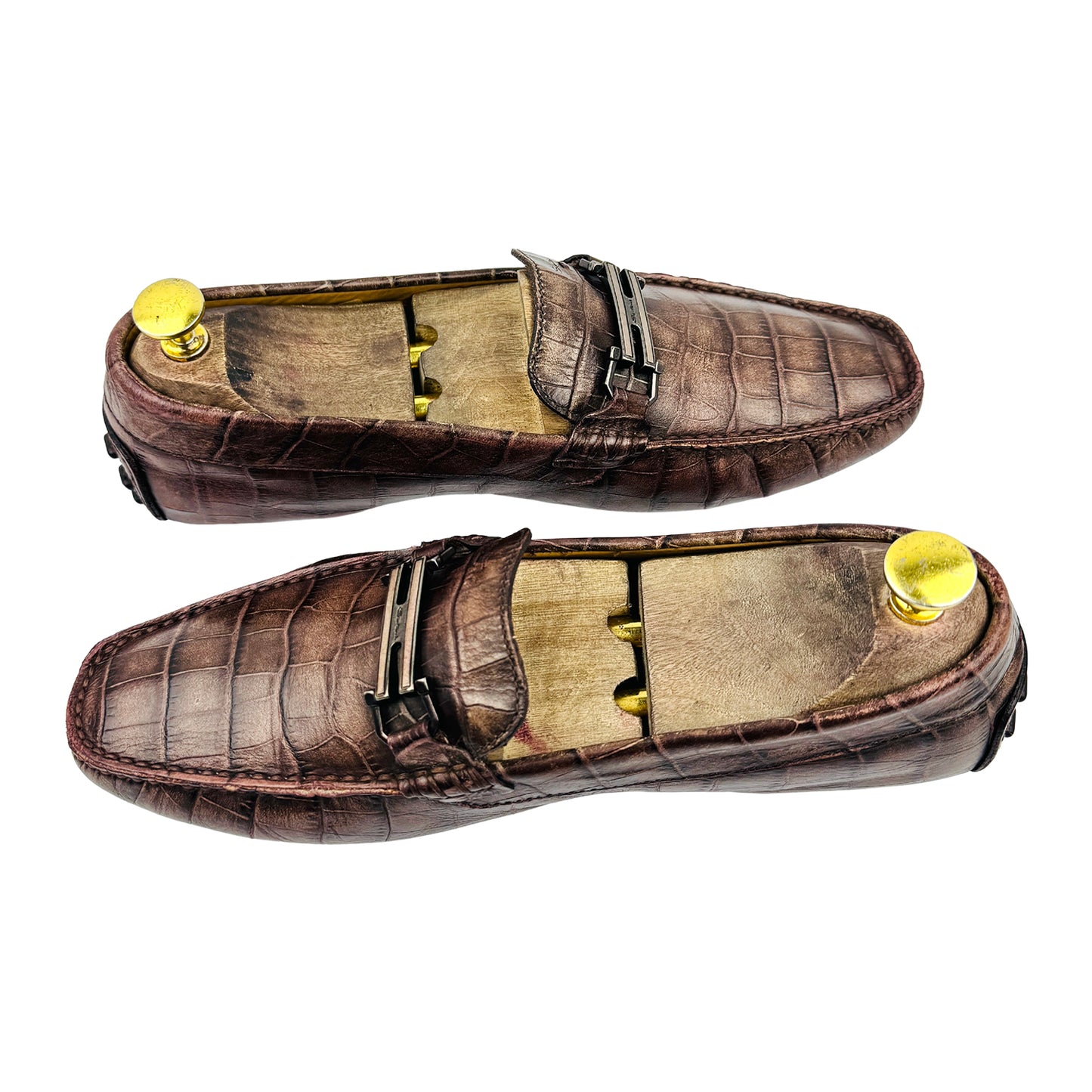 Santoni Crocodile Embossed Leather Driving Loafers (Size 41/41.5)