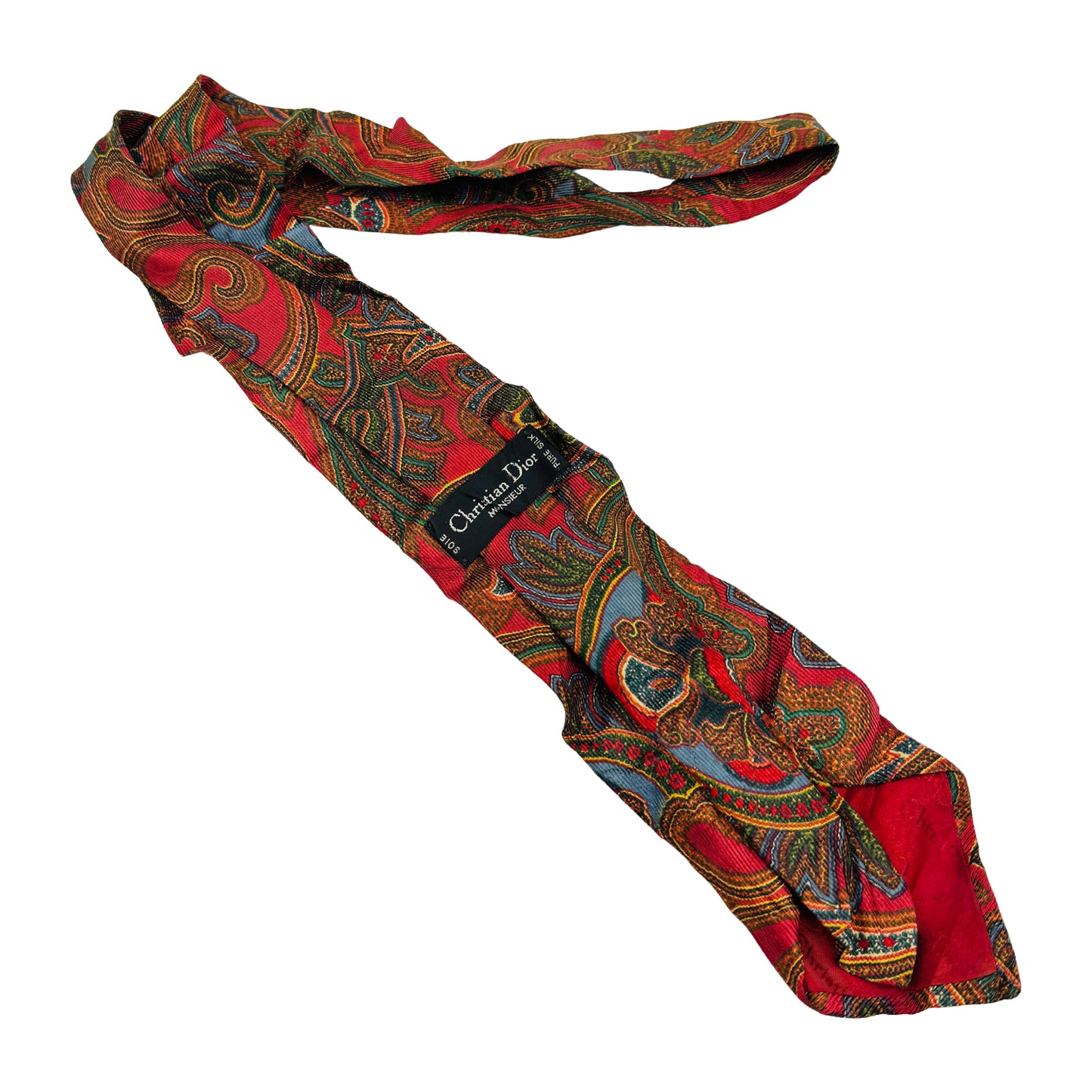 Christian Dior Red 'Paisley Pattern' Tie (Size Regular)