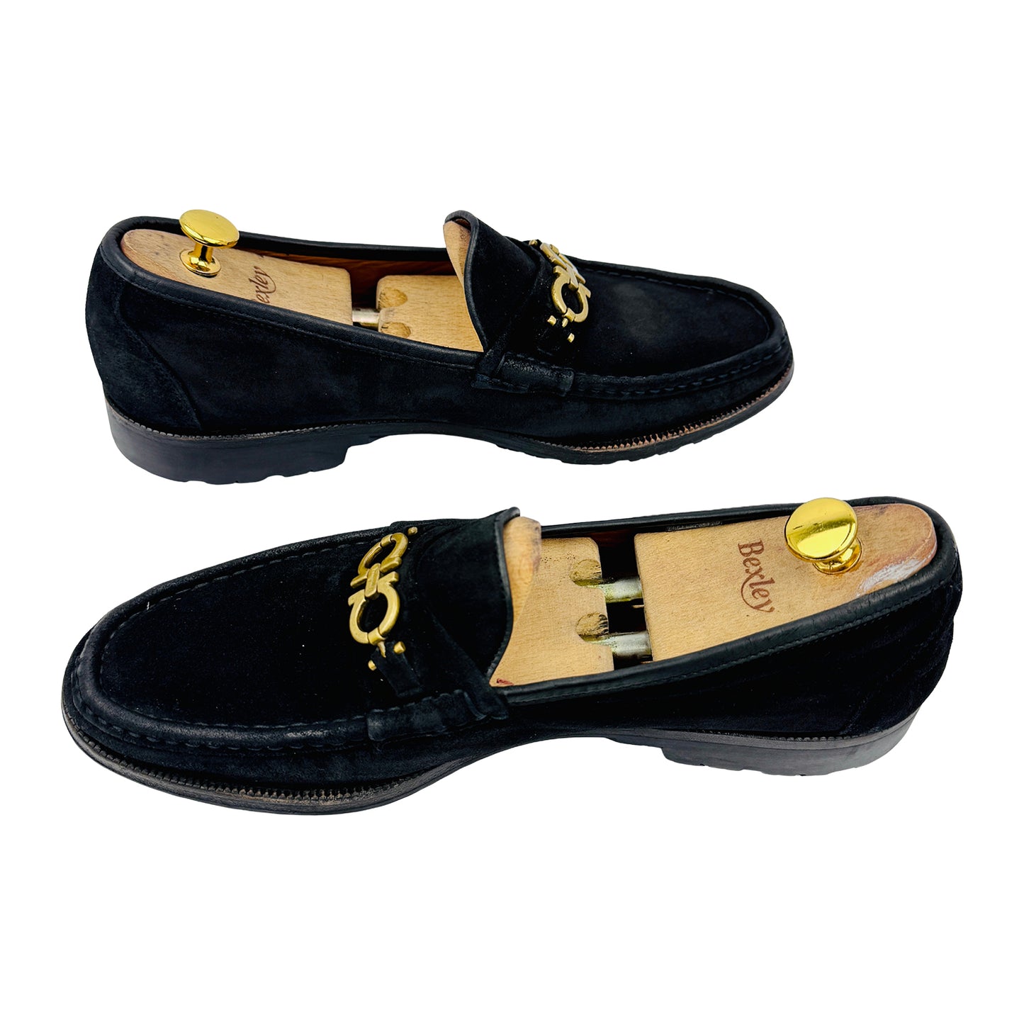 Salvatore Ferragamo Men's Gold Gancini Black Loafers (Size 45/46)
