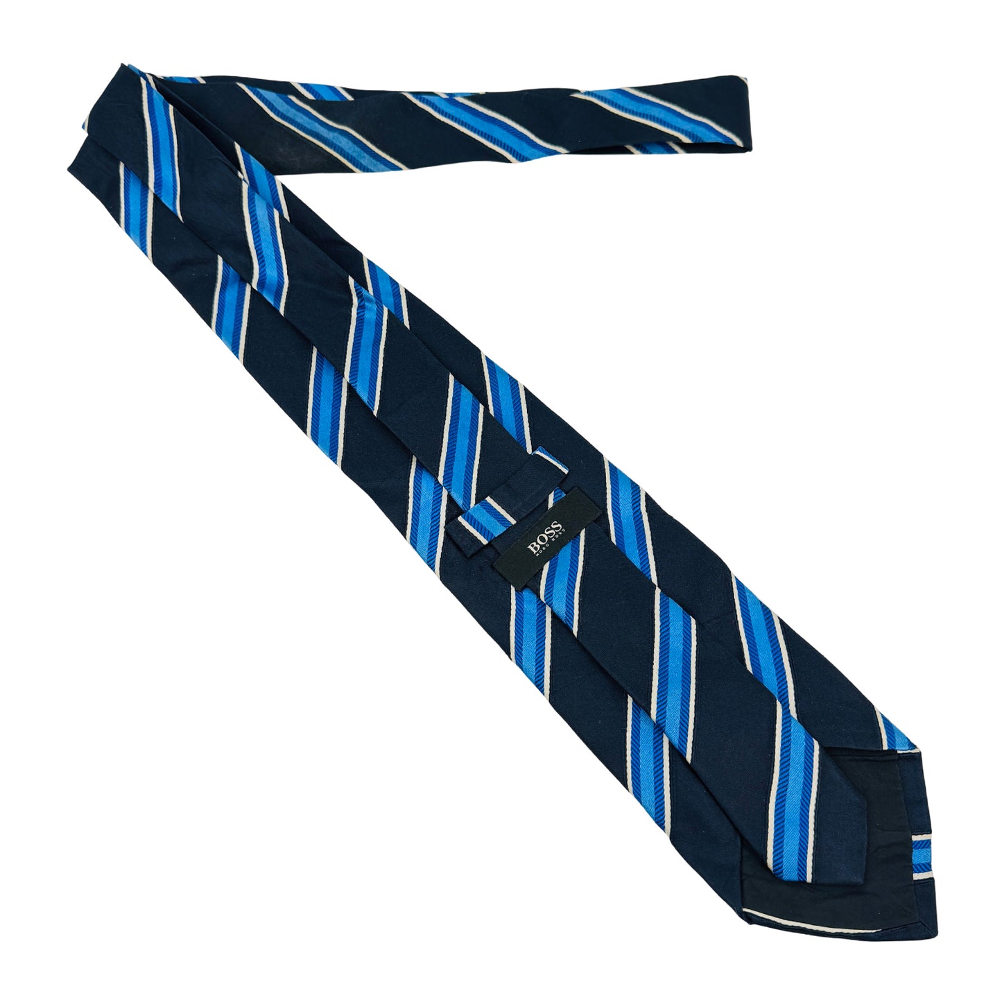 Hugo Boss Navy Blue 'Stripes' Silk Tie (Size Regular)