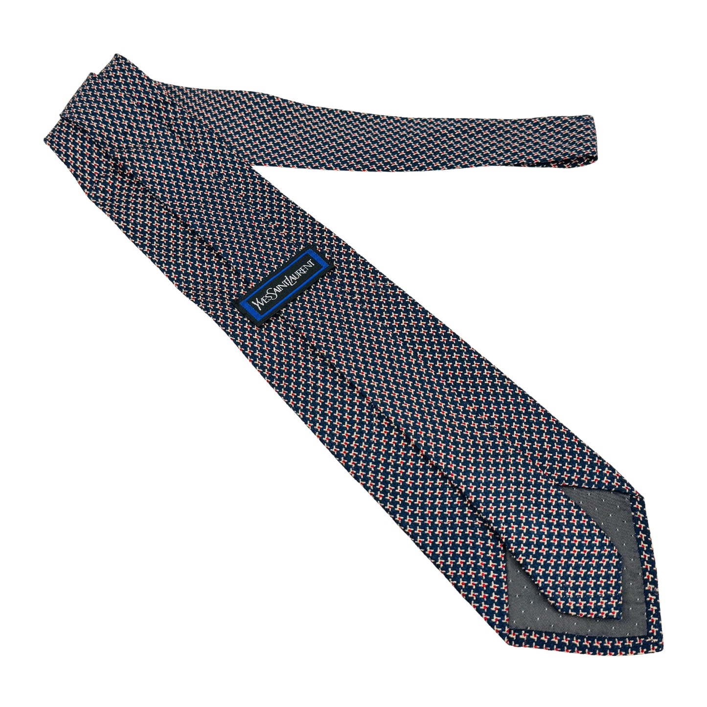 Yves Saint Laurent Navy Blue 'Geometric Micro Pattern' Tie (Size Regular)
