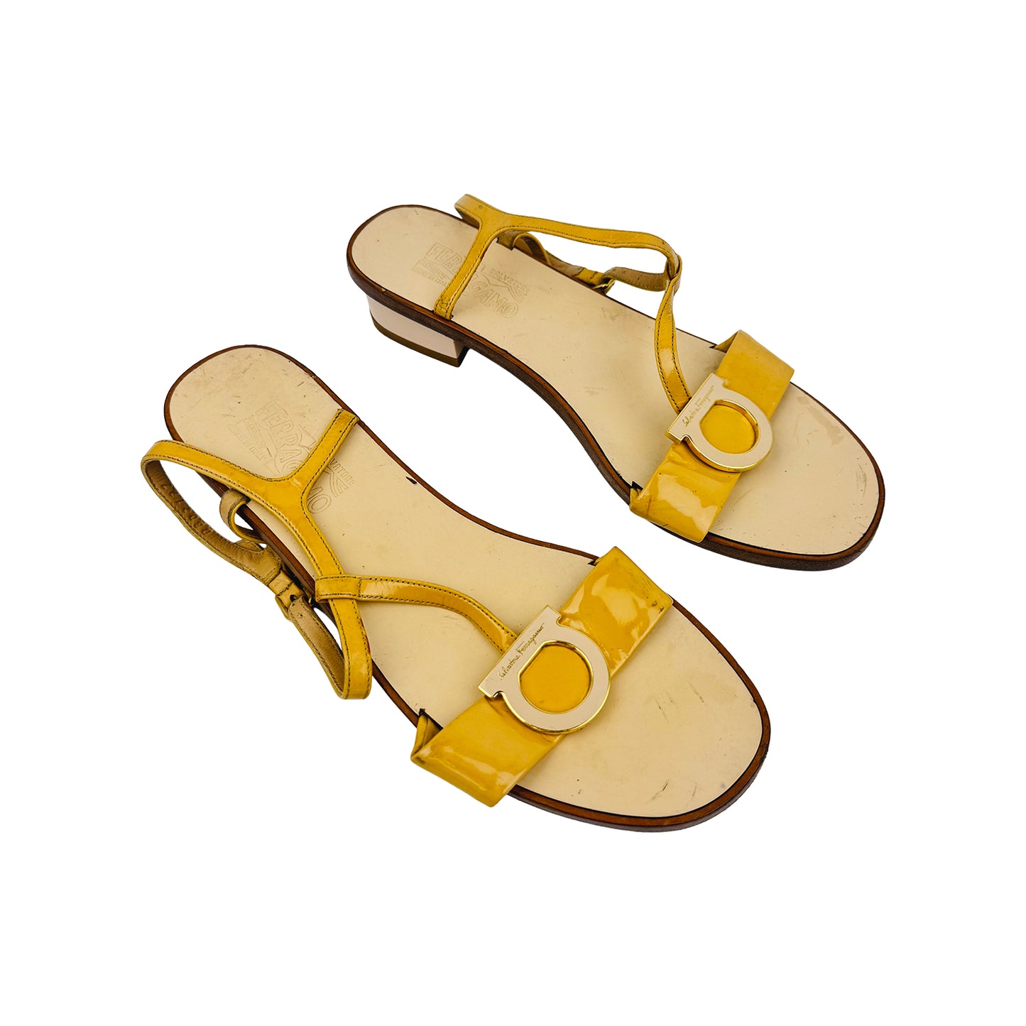 Salvatore Ferragamo Gancini Ankle-Strap Flat Sandals (Size 37.5/38)