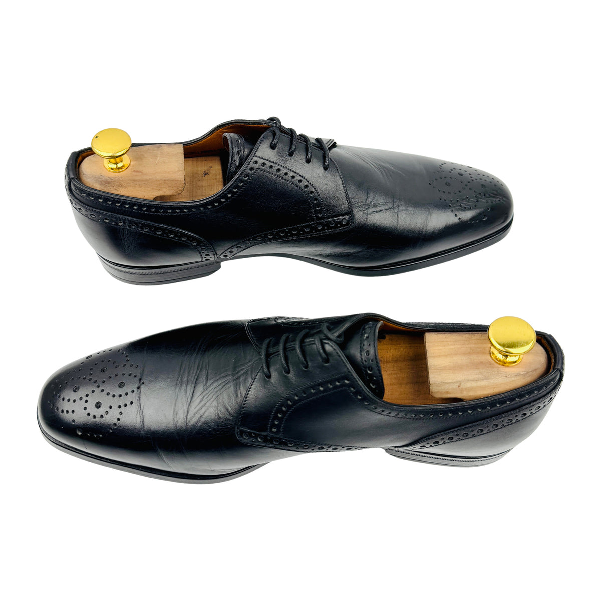 Bally Men's Black Perforated Leather Derby Shoes (Size 40/40.5)