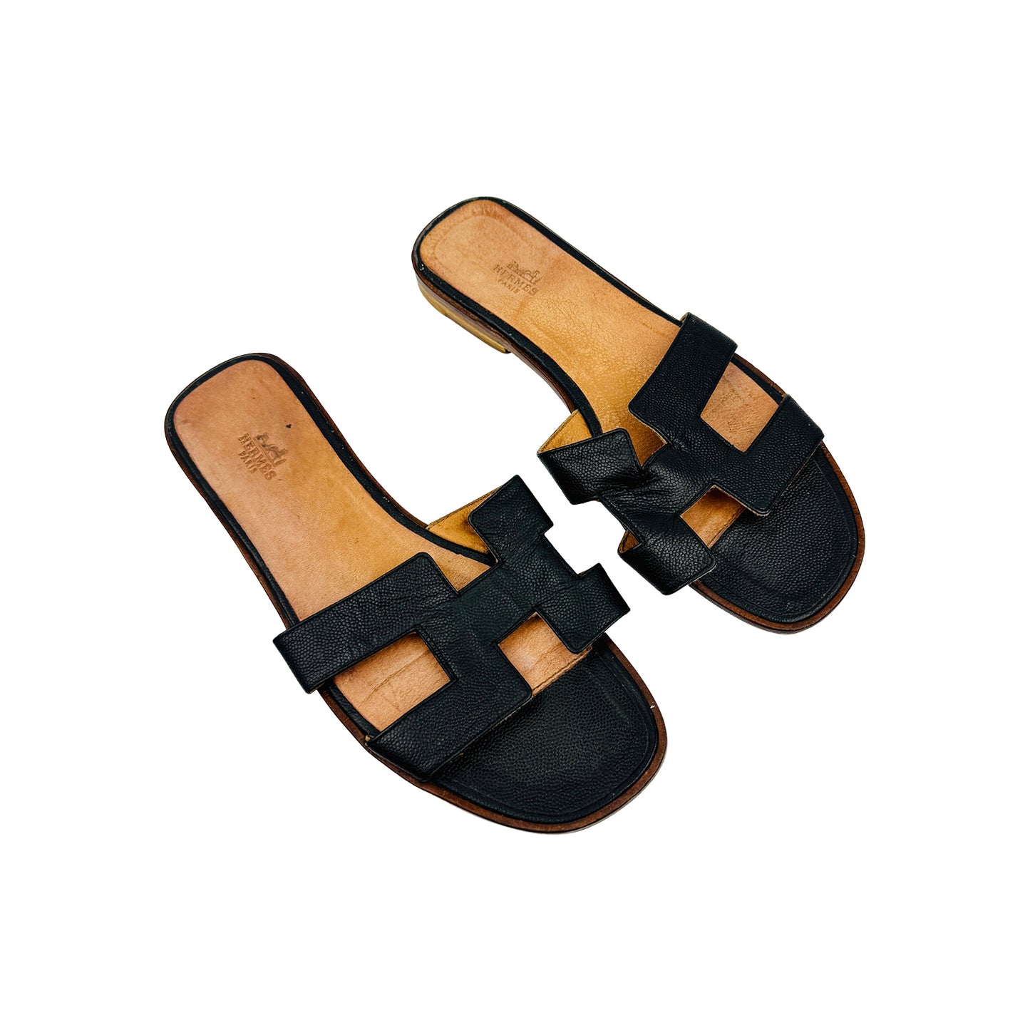 Hermès Oran Black Leather Slippers (Size 39)