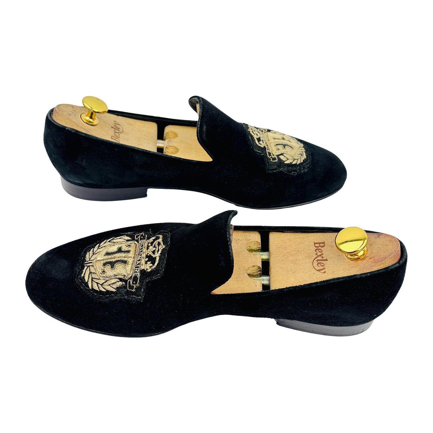Billionaire Black Gold Velvet Embossed Logo Loafers (Size 42.5/43)