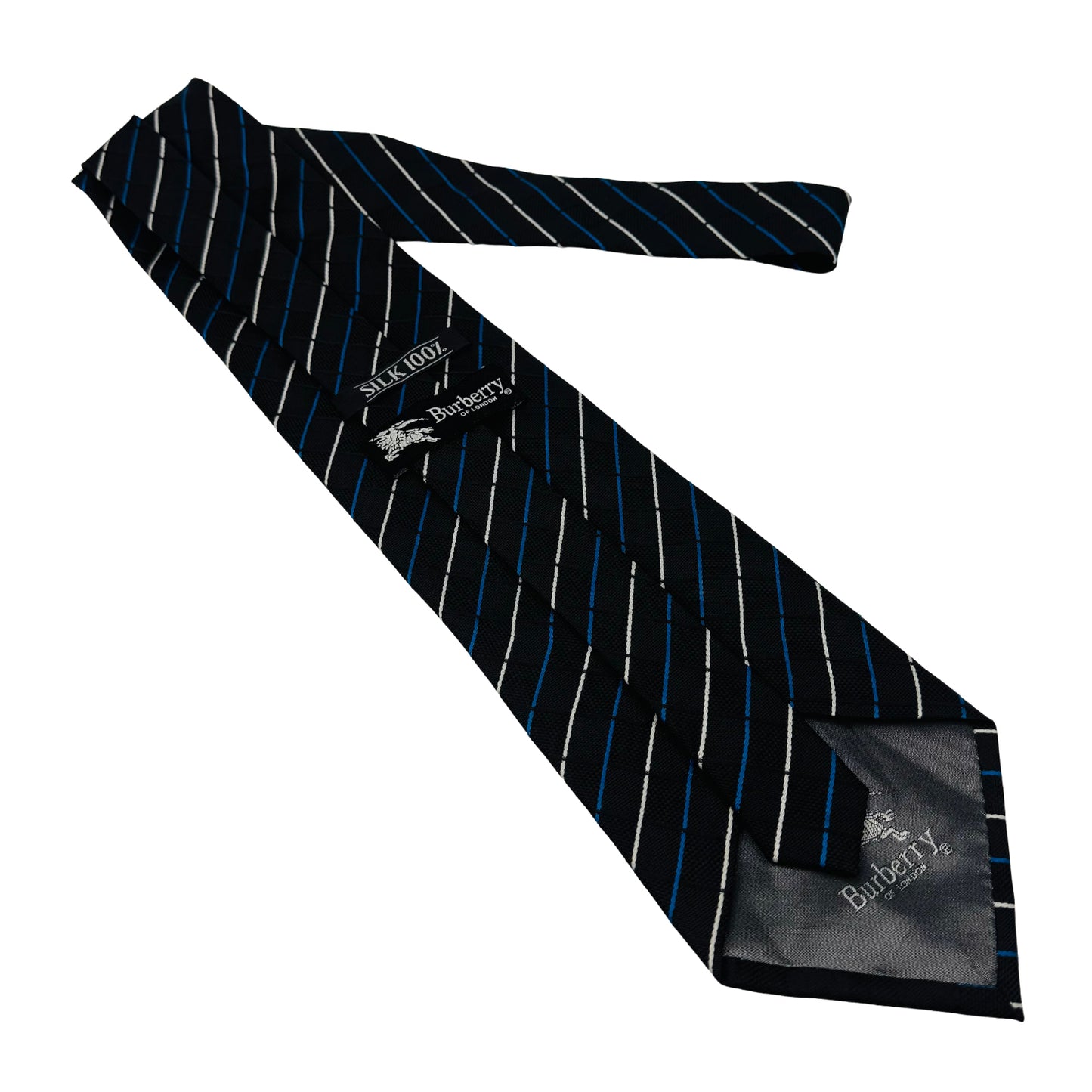 Burberry Black Blue White Silk Tie (Size Regular)