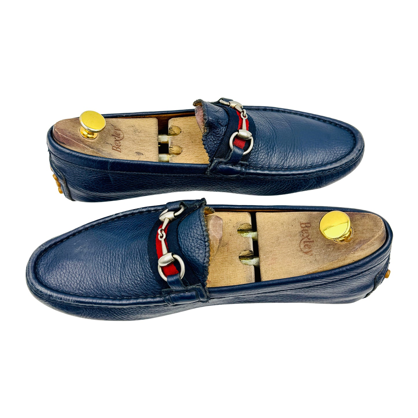 Gucci Men's Navy Blue Pebbled Leather Horsebit Loafers (Size 43)
