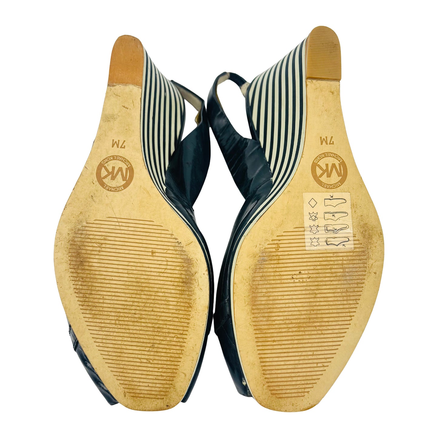 Michael Kors Navy Logo Wedge Slingback Heels (Size 38)