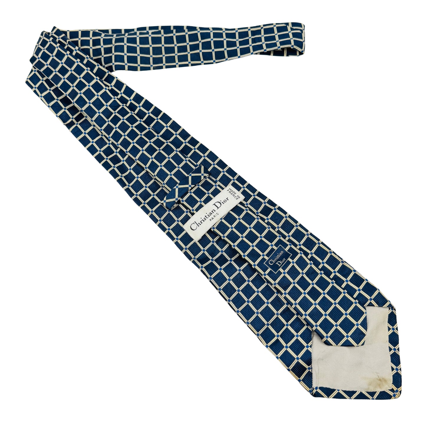 Christian Dior Blue 'Check Grid Pattern' Tie (Size Regular)