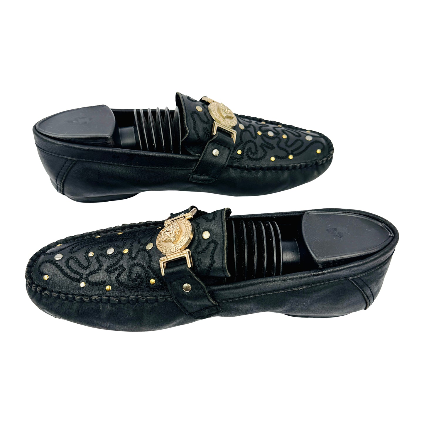 Versace Men's Medusa Embellished Black Leather Loafers (Size 40)