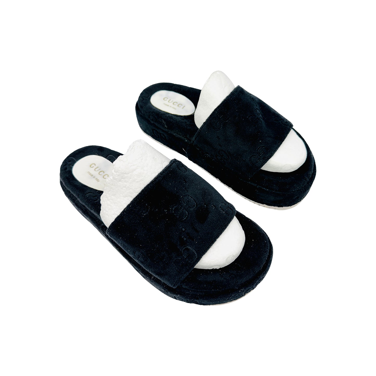 Gucci Black GG Embossed Velvet Slides (Size 39/39.5)